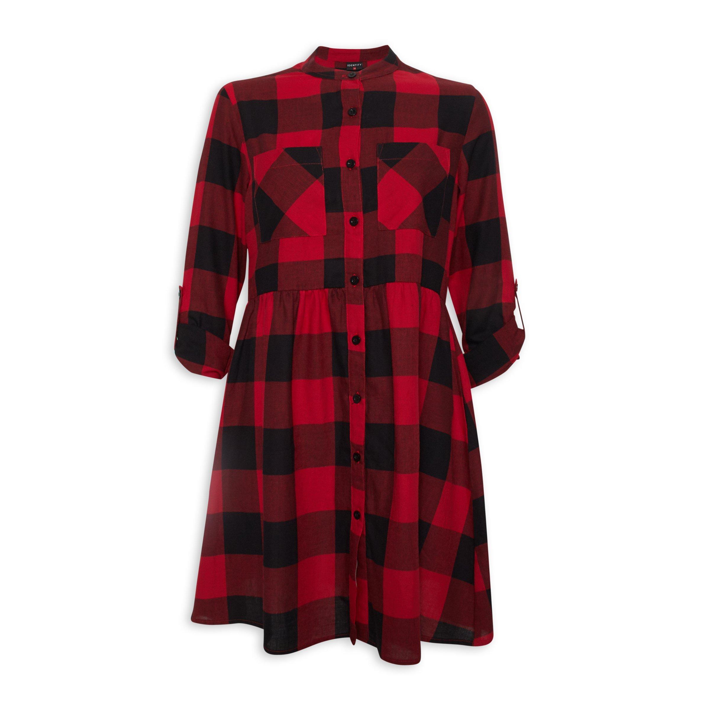 red and black shirt dress