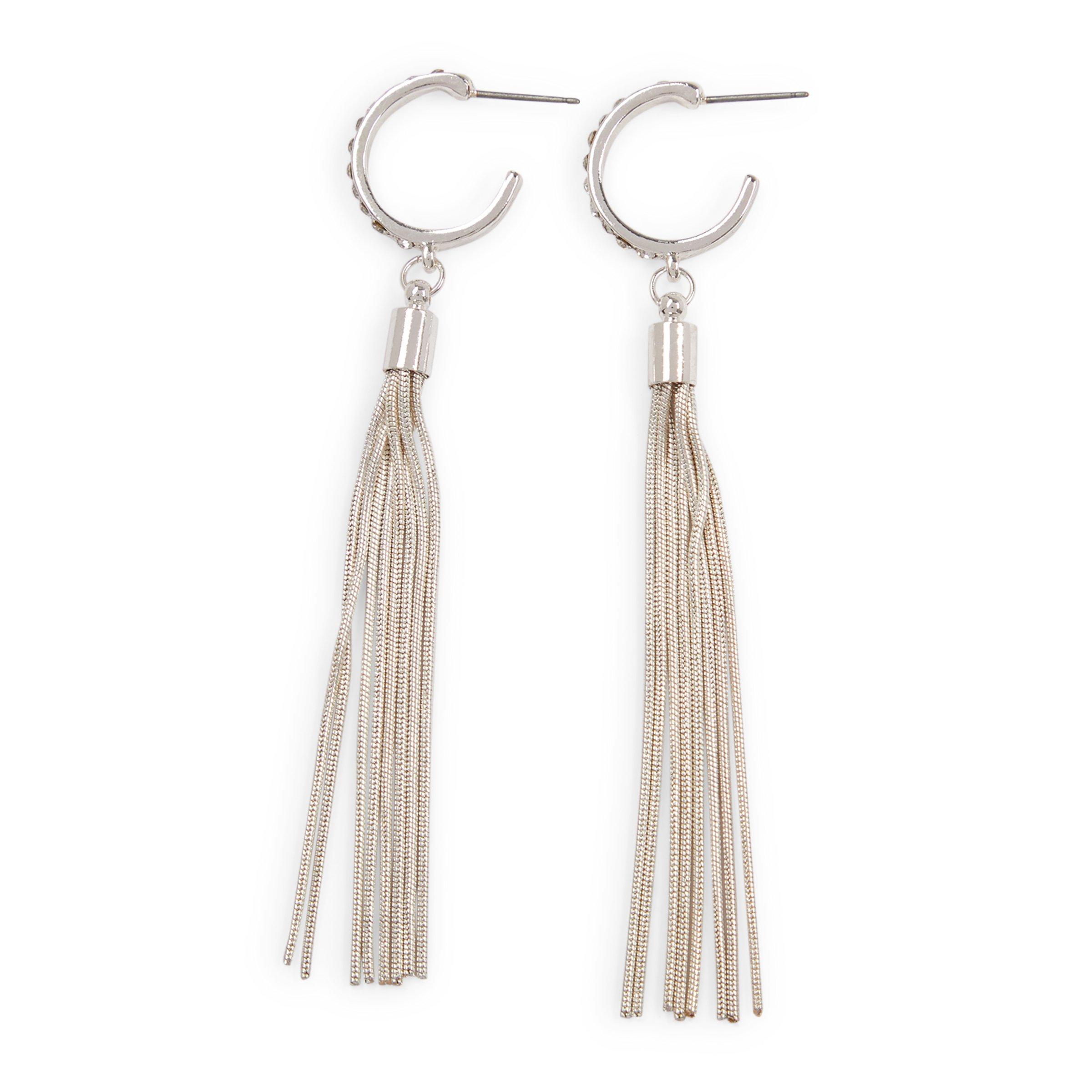 Silver Hoop Tassel Earrings Truworths