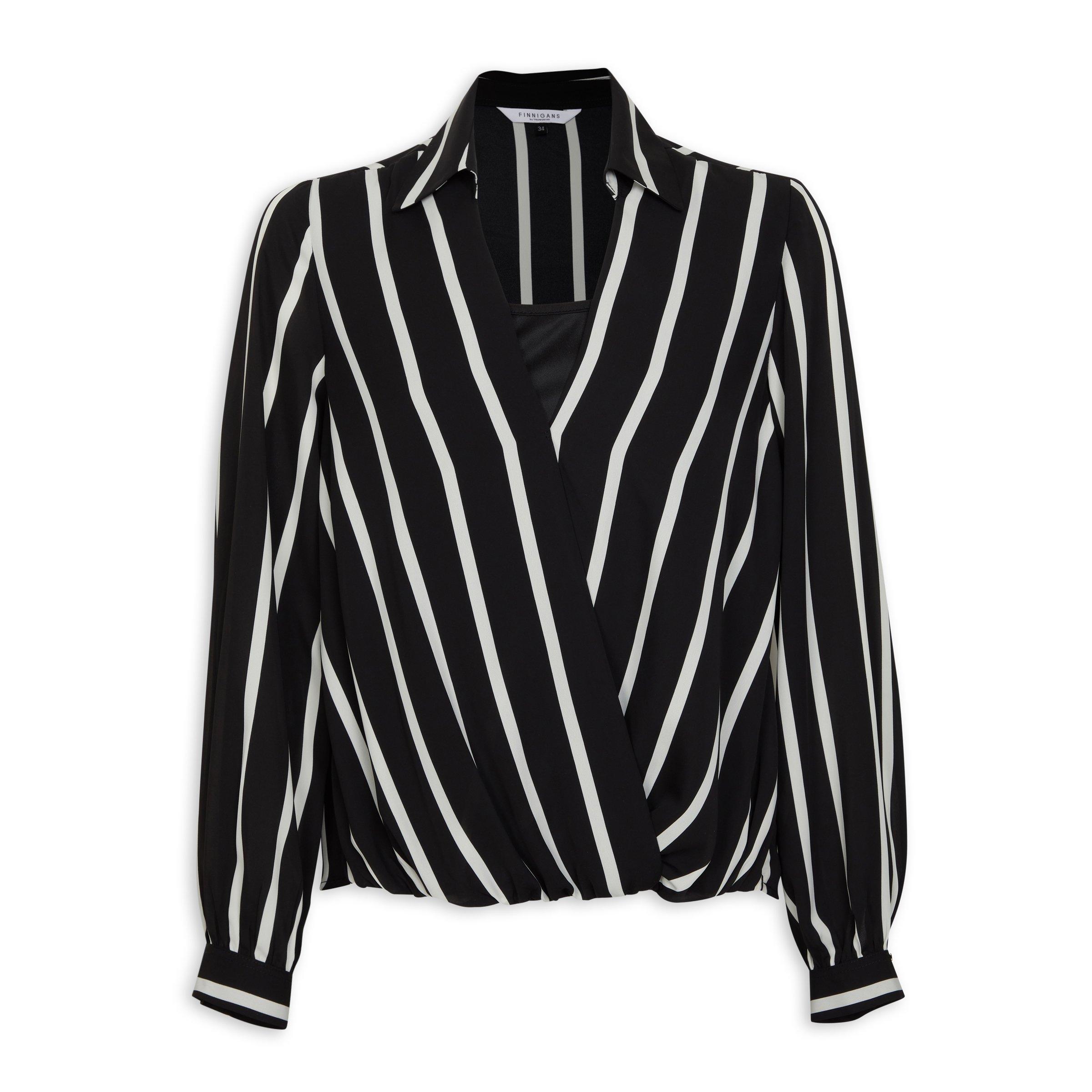 Black & White Stripe Wrap Blouse