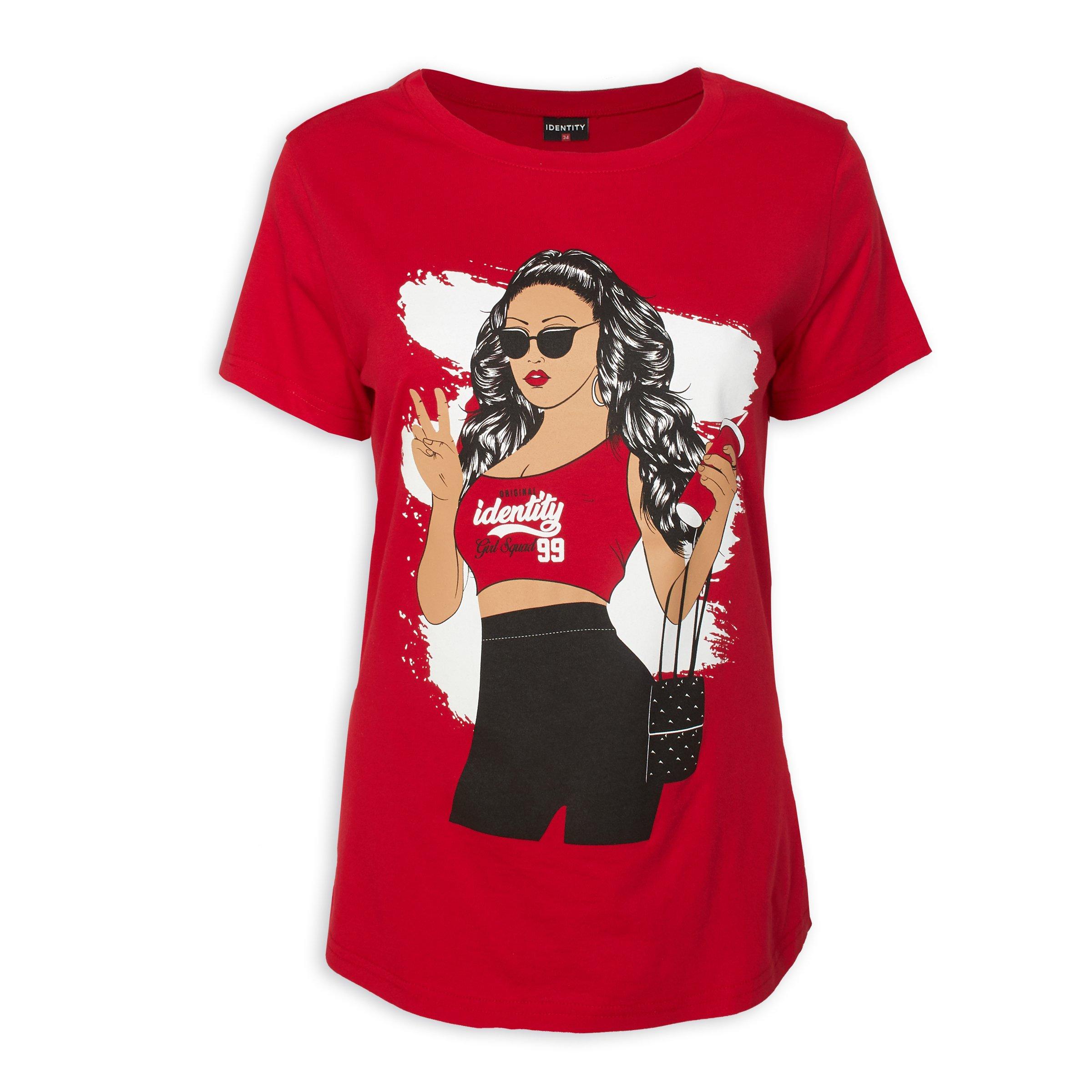 red graphic tee