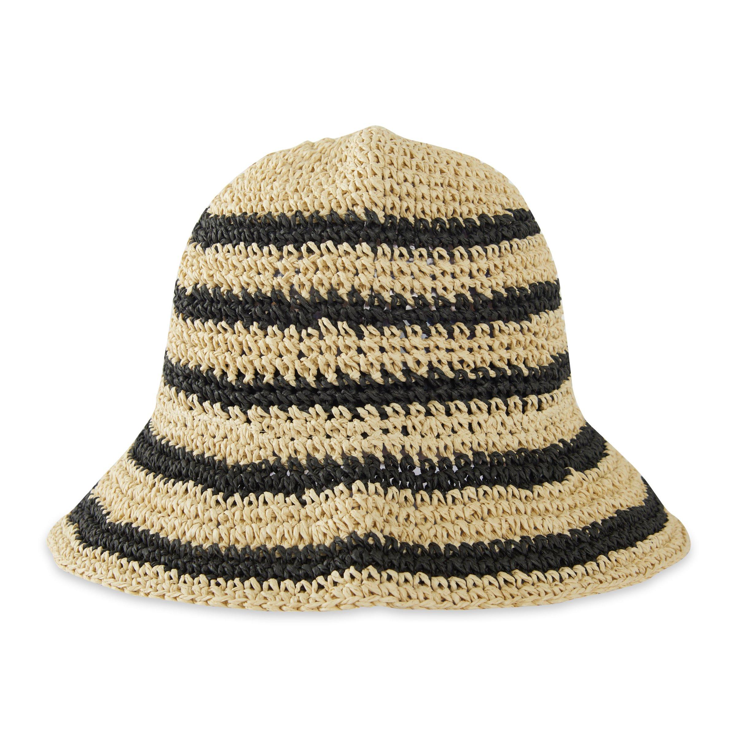 Black Stripe Crochet Bucket Hat (3080623)