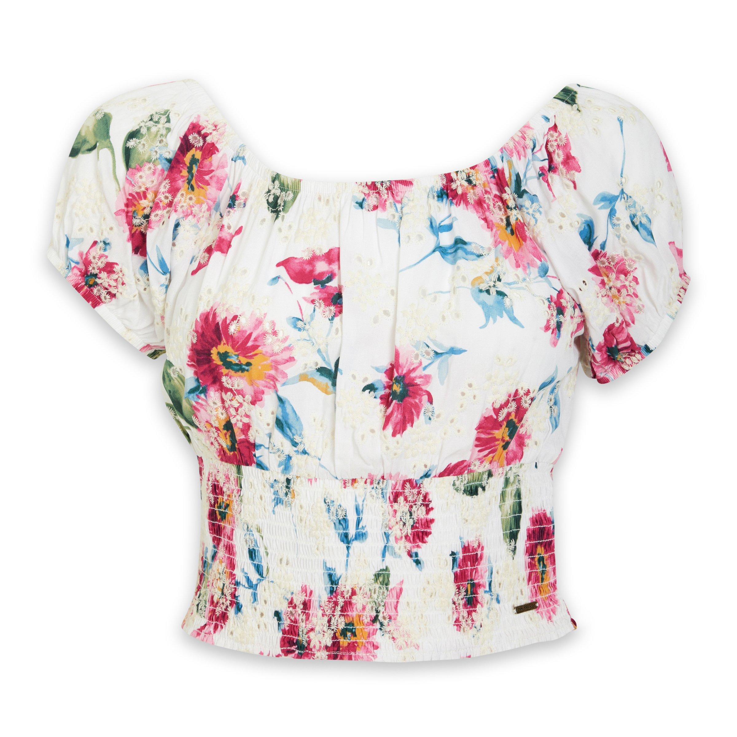 The Patsy Quarter Zip Floral Hi-Lo Top