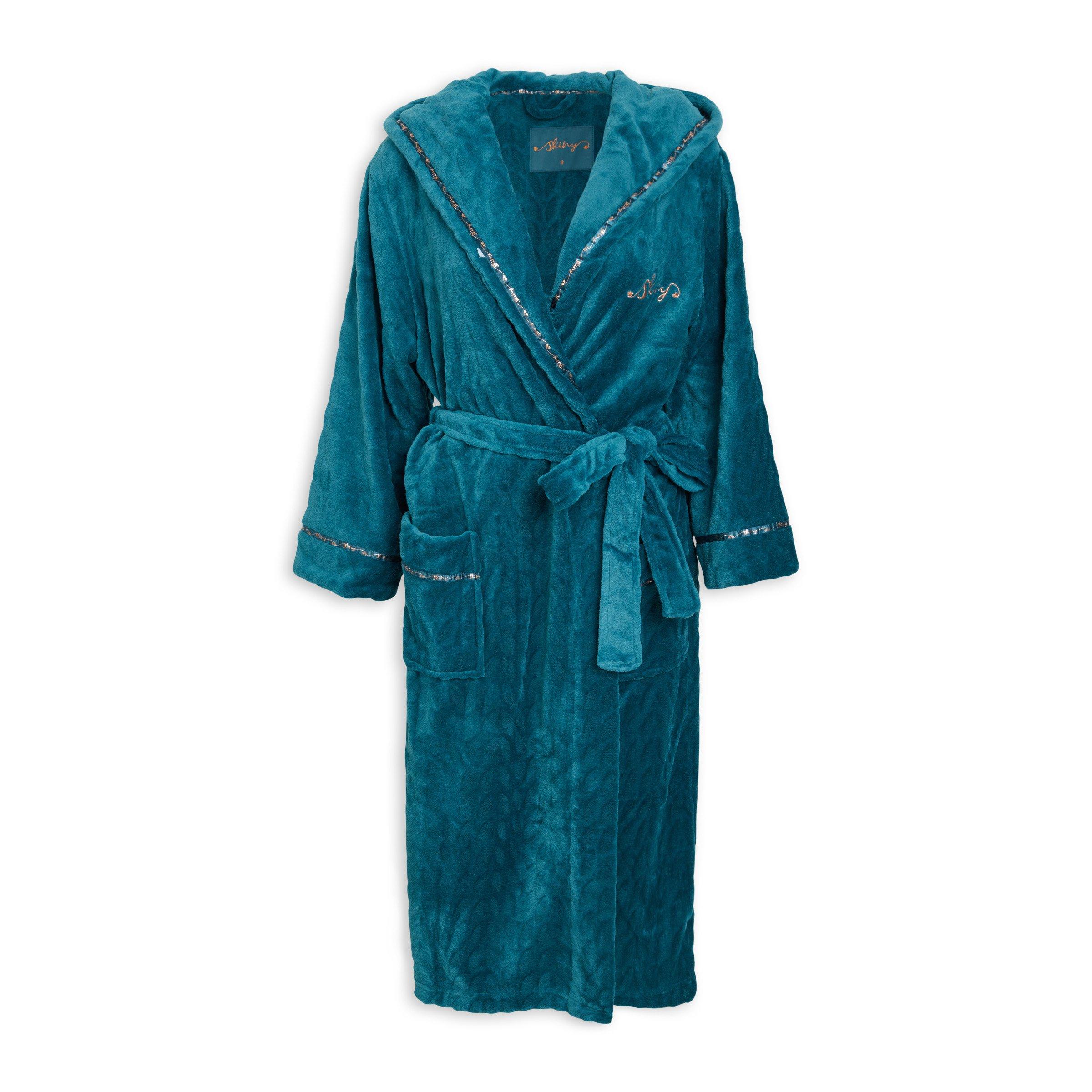 Teal Embossed Hooded Gown 3089377 Skiny