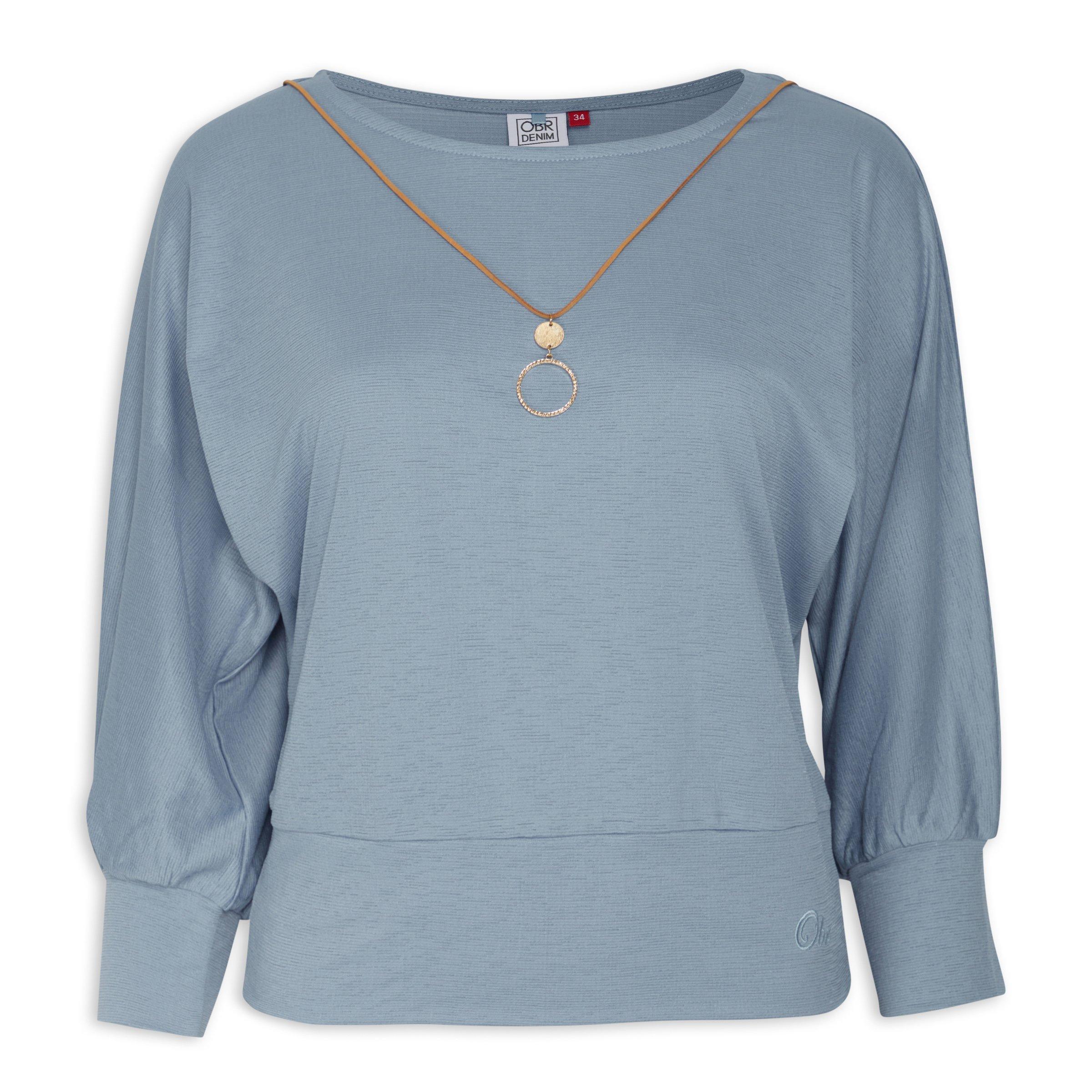 Blue Dolman Sleeve Top With Necklace (3091417) | OUTBACK RED