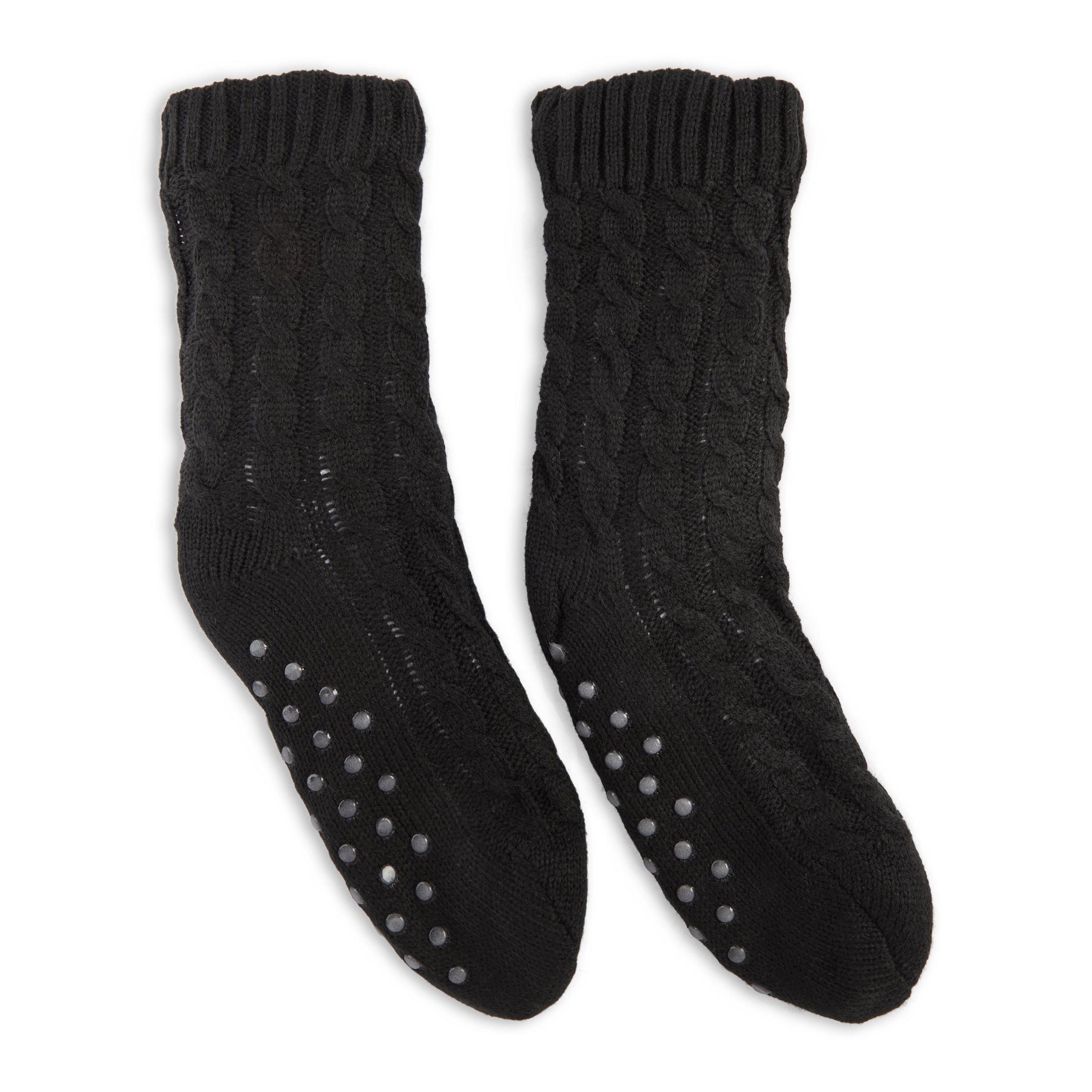 Black Knit Sherpa Bed Socks (3093448) Loads of Living