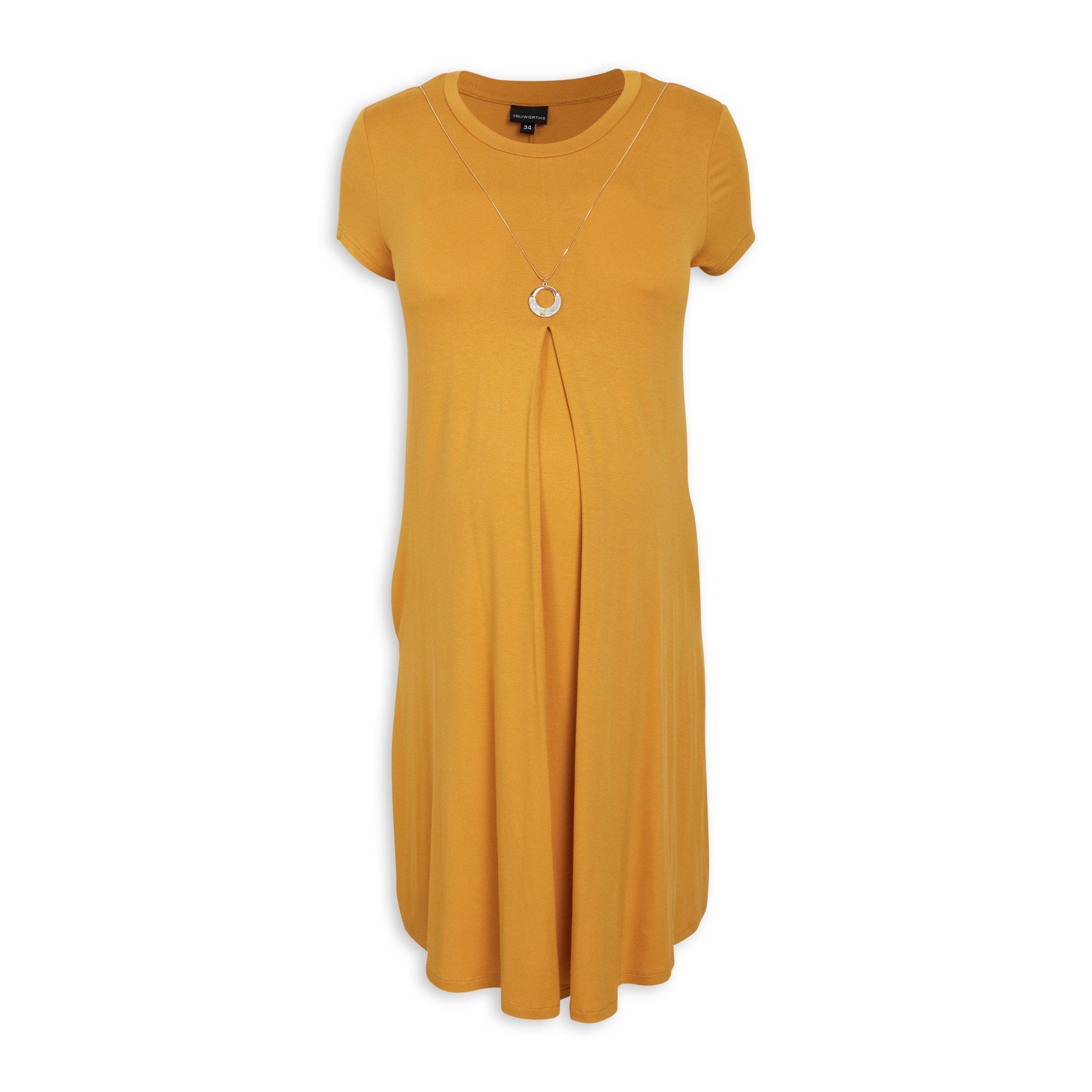 Mustard Maternity Dress With Necklace