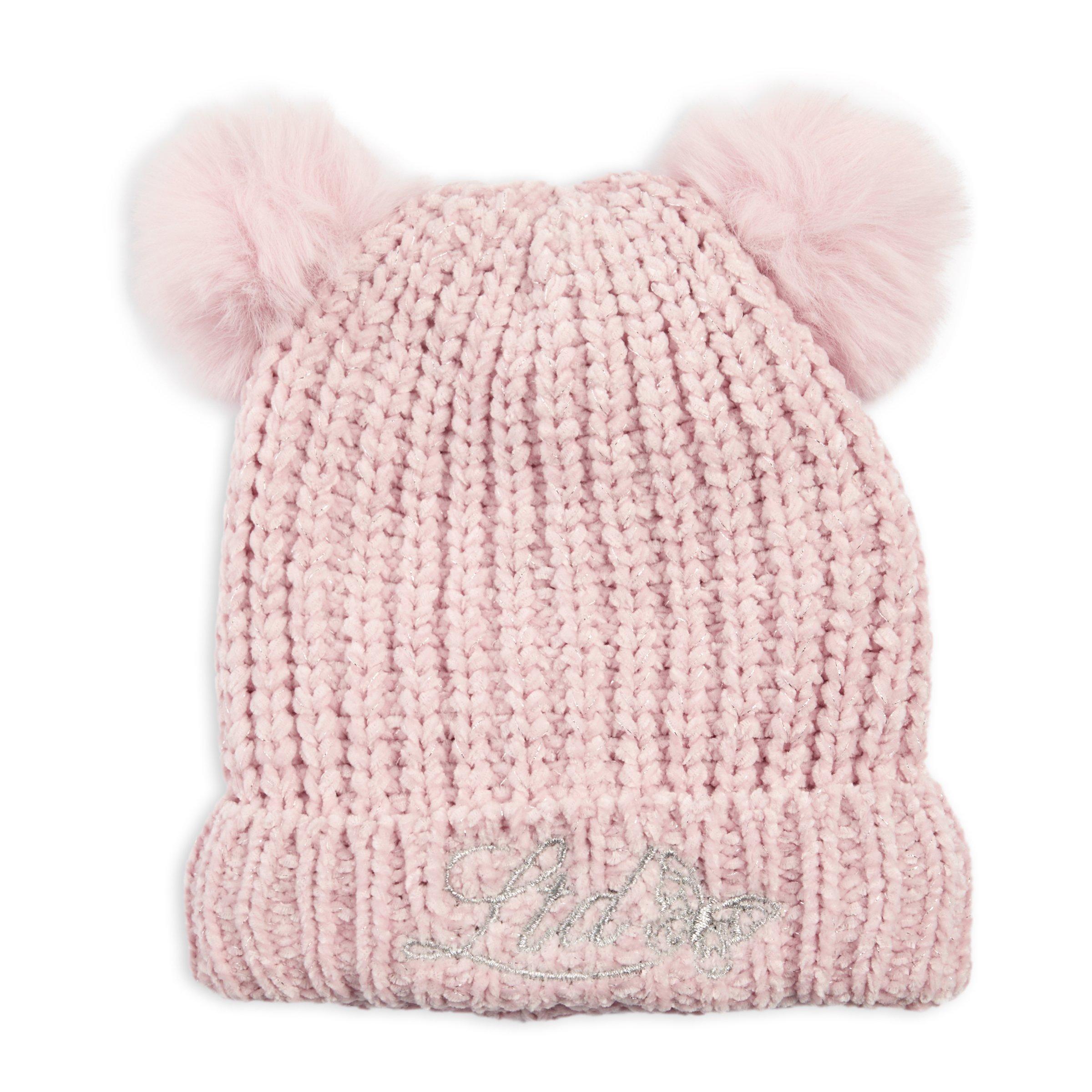 Blush Pink Ribbed Knit Beanie with Pom-Pom – Kids Winter Cap