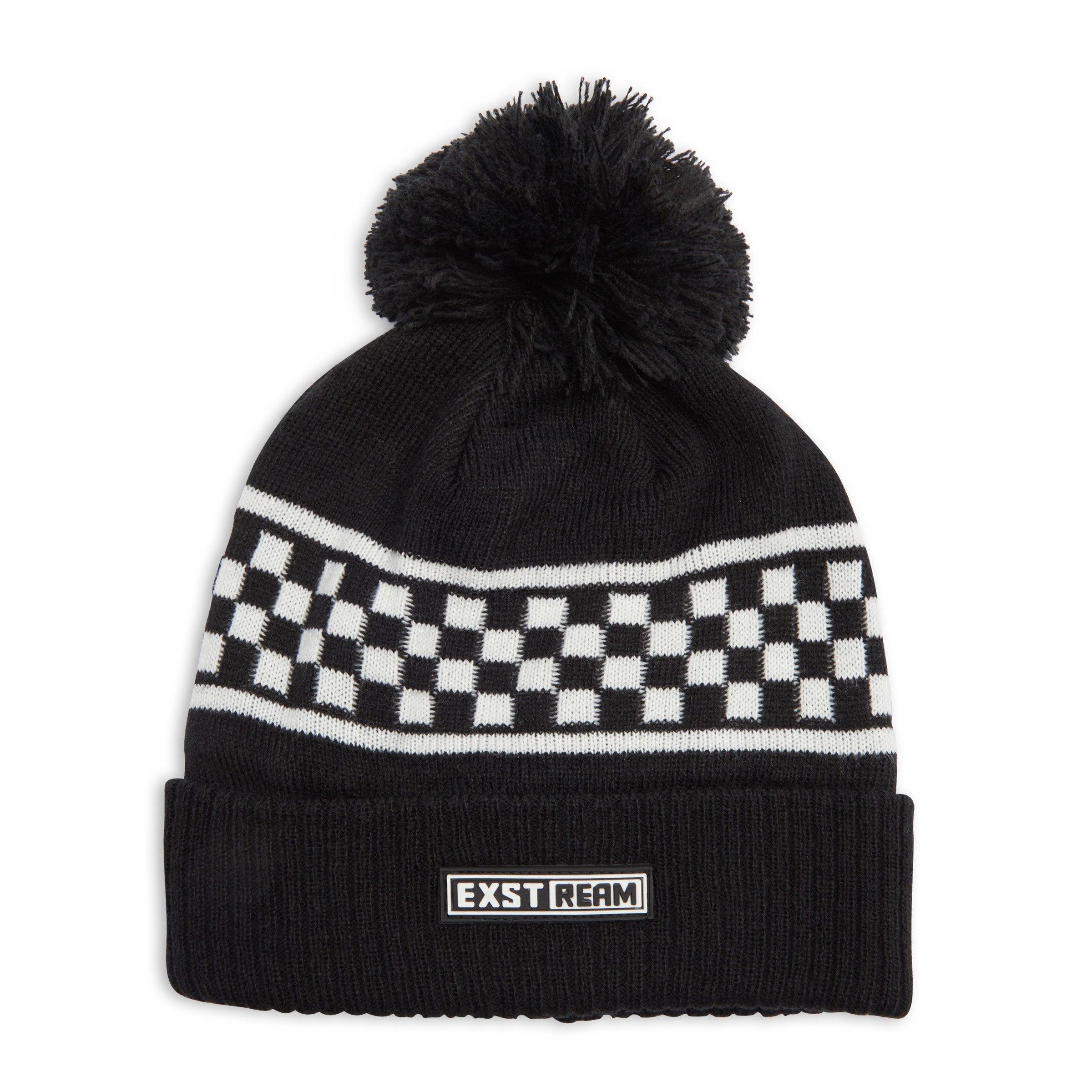 BKLYN Wool Beanie Black Hat Black & White Pom Pom