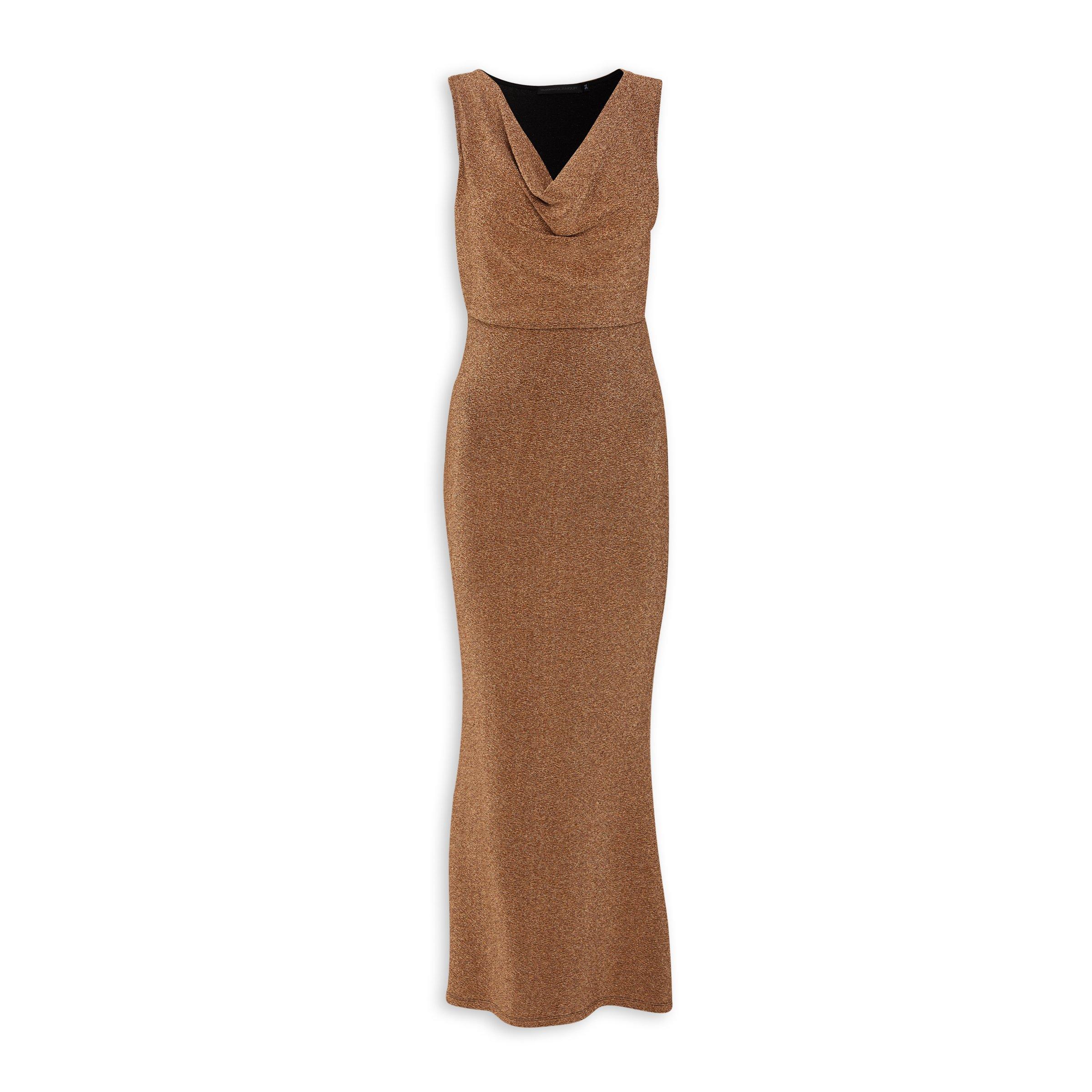 Copper Shimmer Evening Column Dress