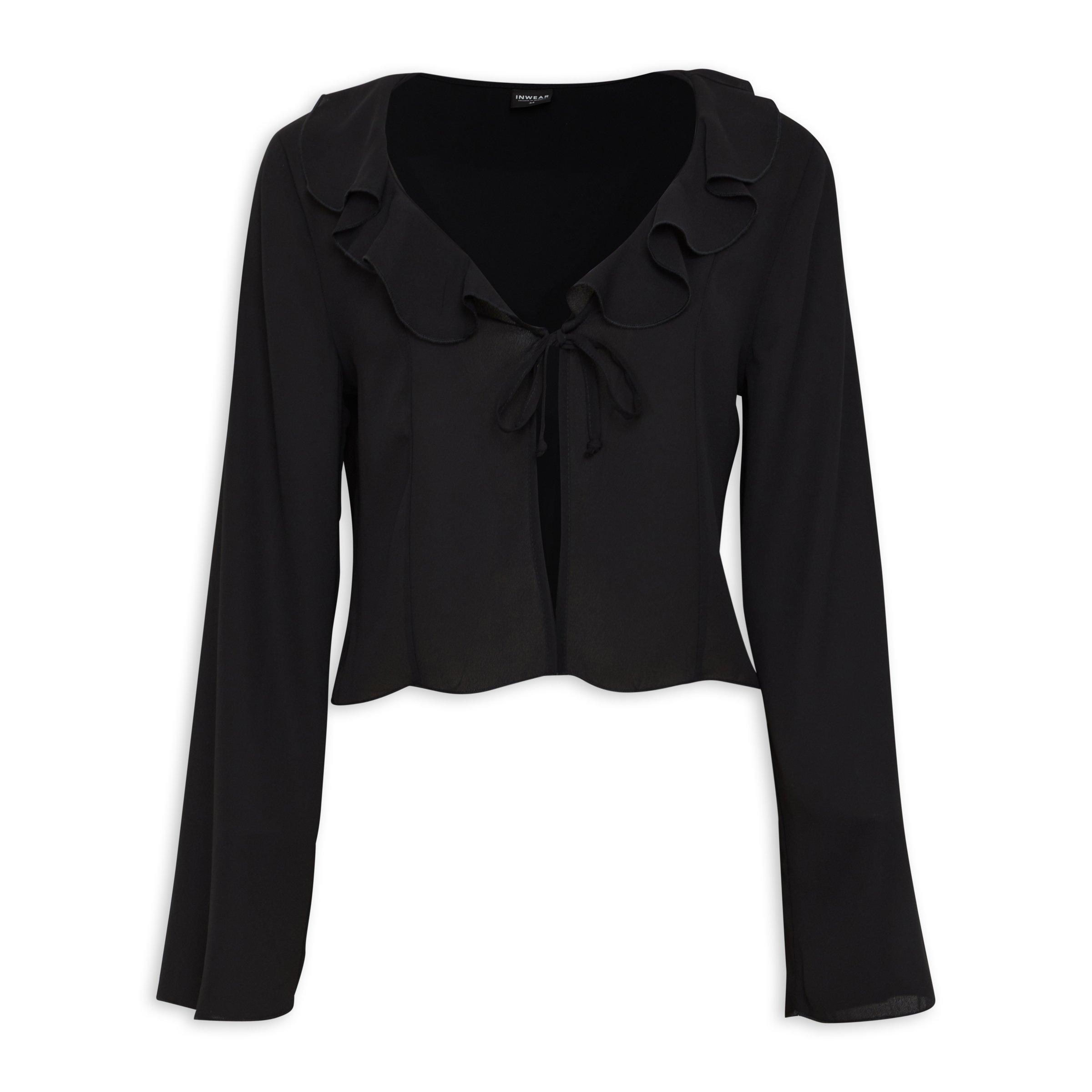 Black print tied sleeve professional blouse... M