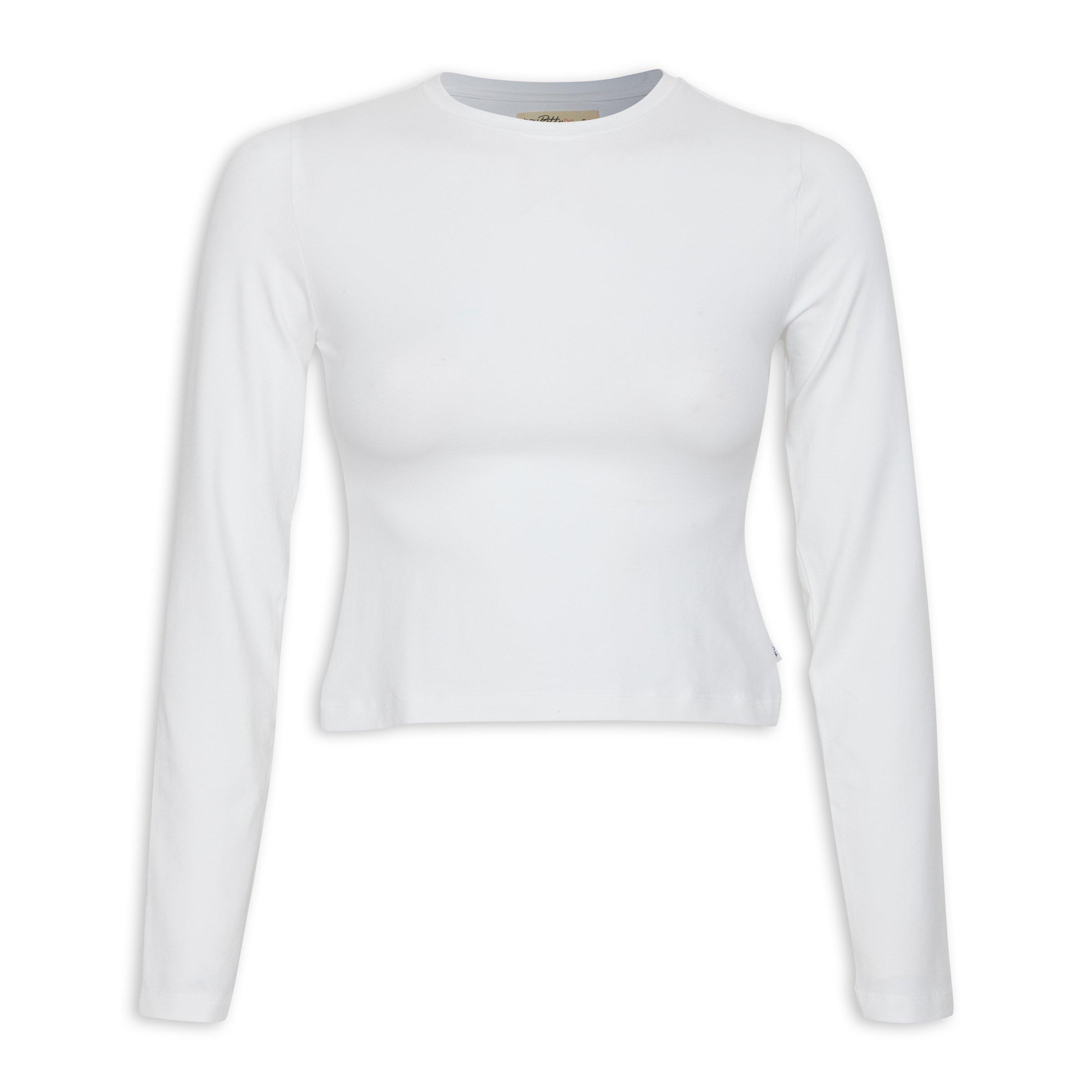 Plain white long 2024 sleeve crop top