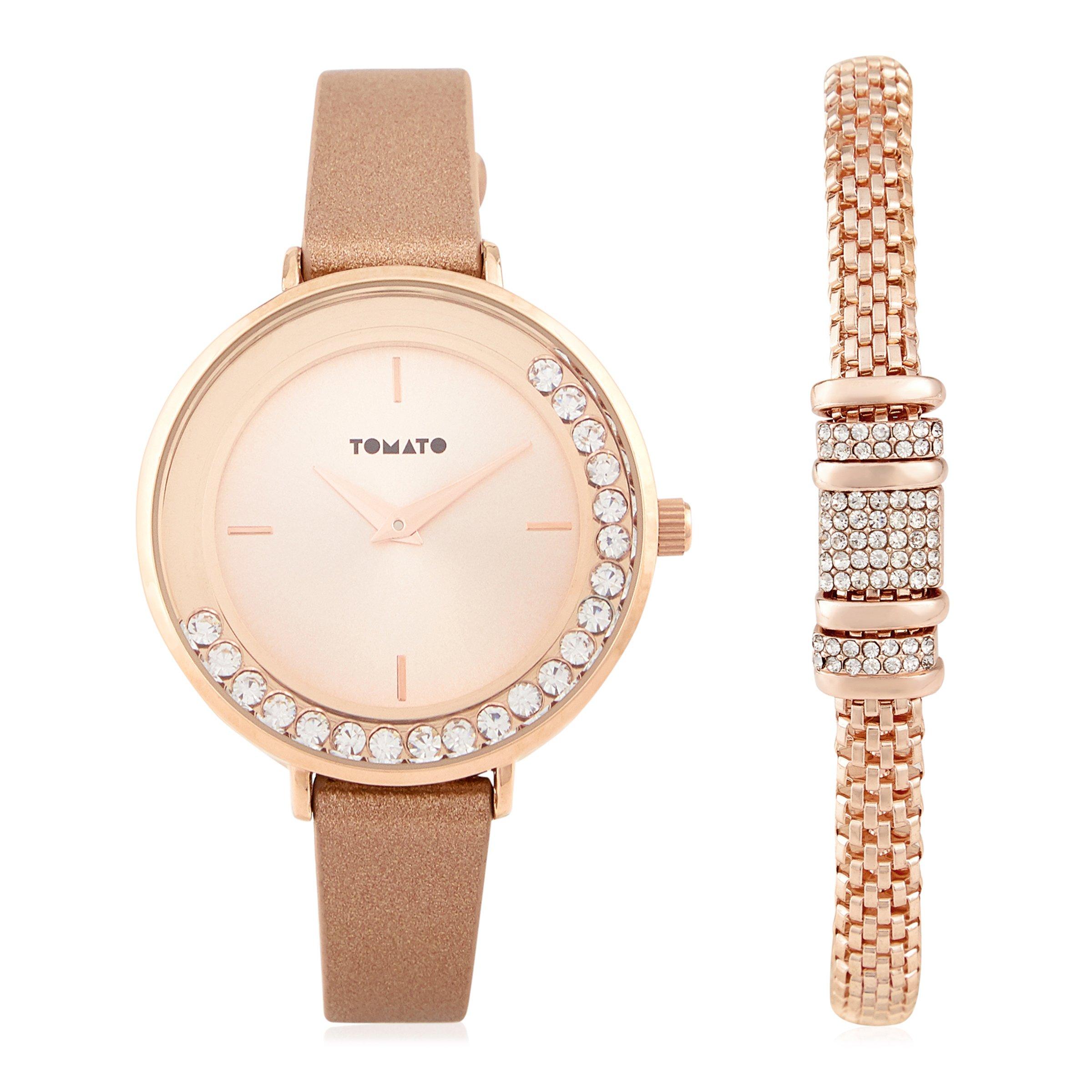 Rose Gold Bracelet Watch Set