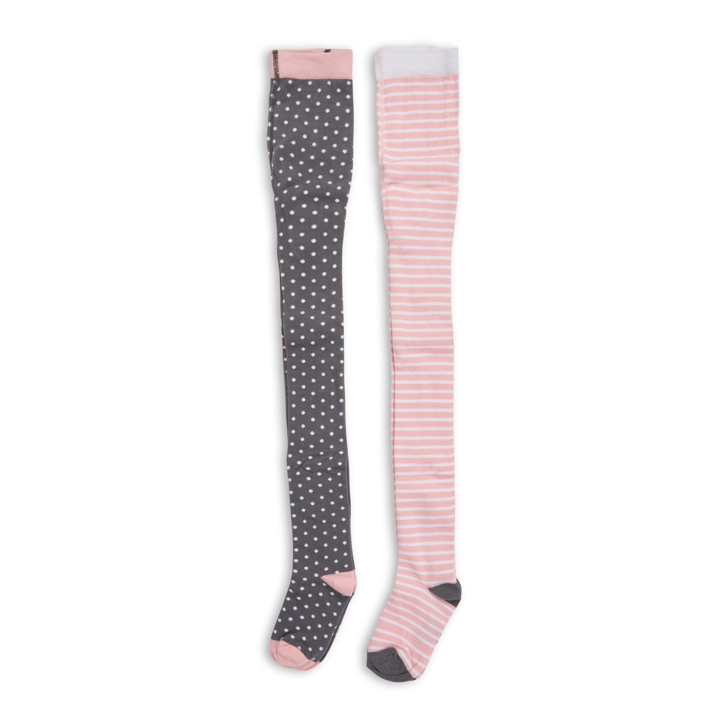 Girl's Tights Dark Gray Pink Set of 2