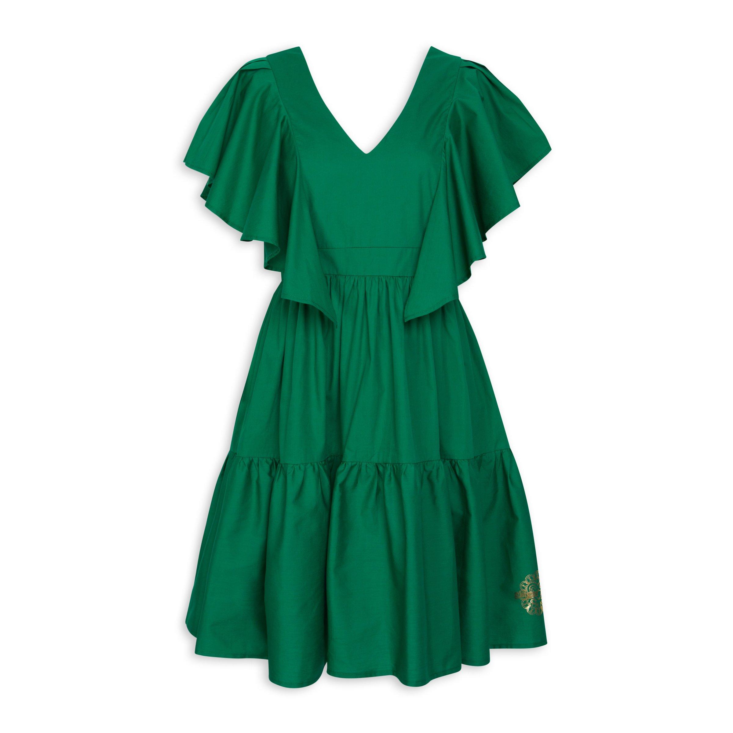 Green Poplin Ruffle Dress