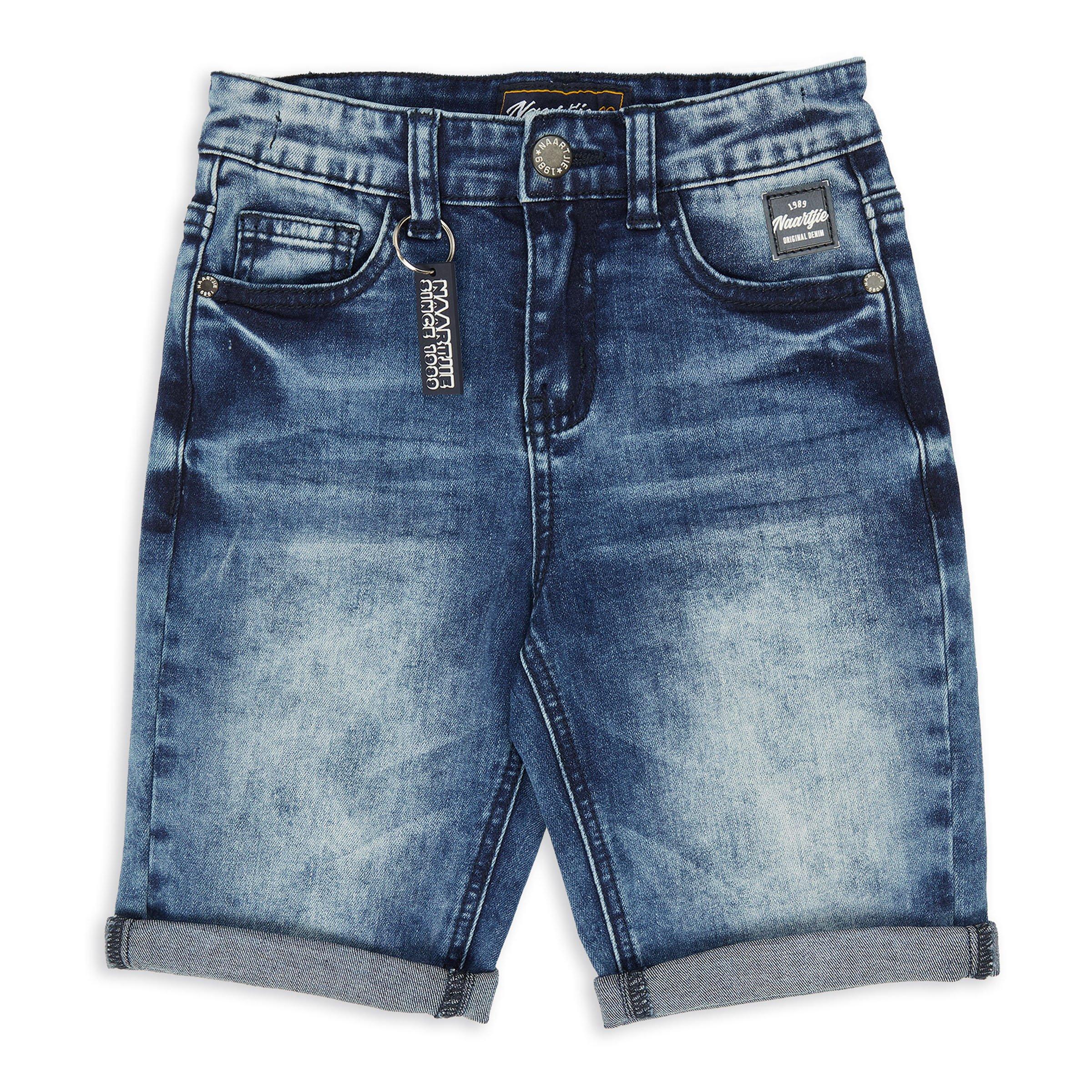 GUESS Boys Yarn Dyed Check Denim Shorts - Indigo Plaid Pattern With Adjustable Waist & Logo Patch