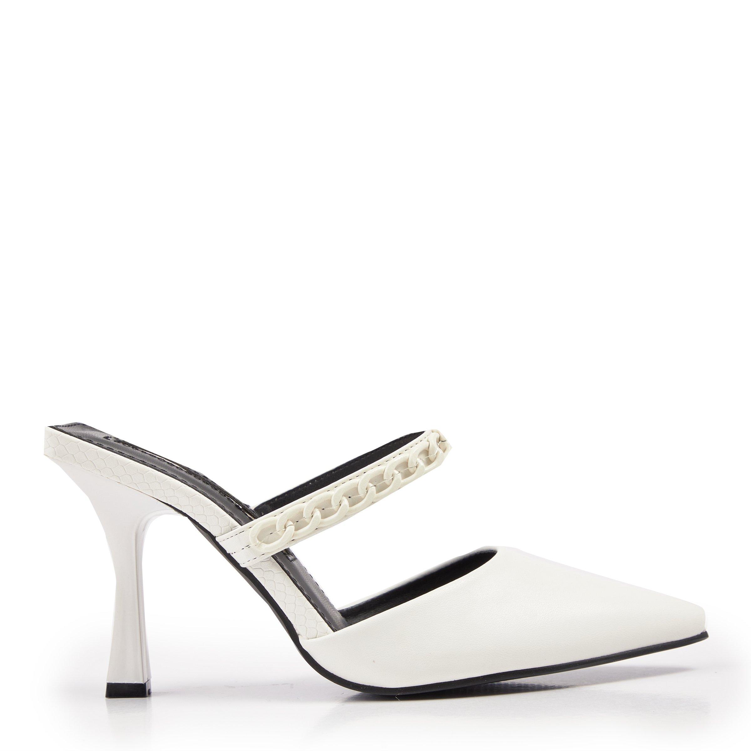 White high heel hot sale mule shoes