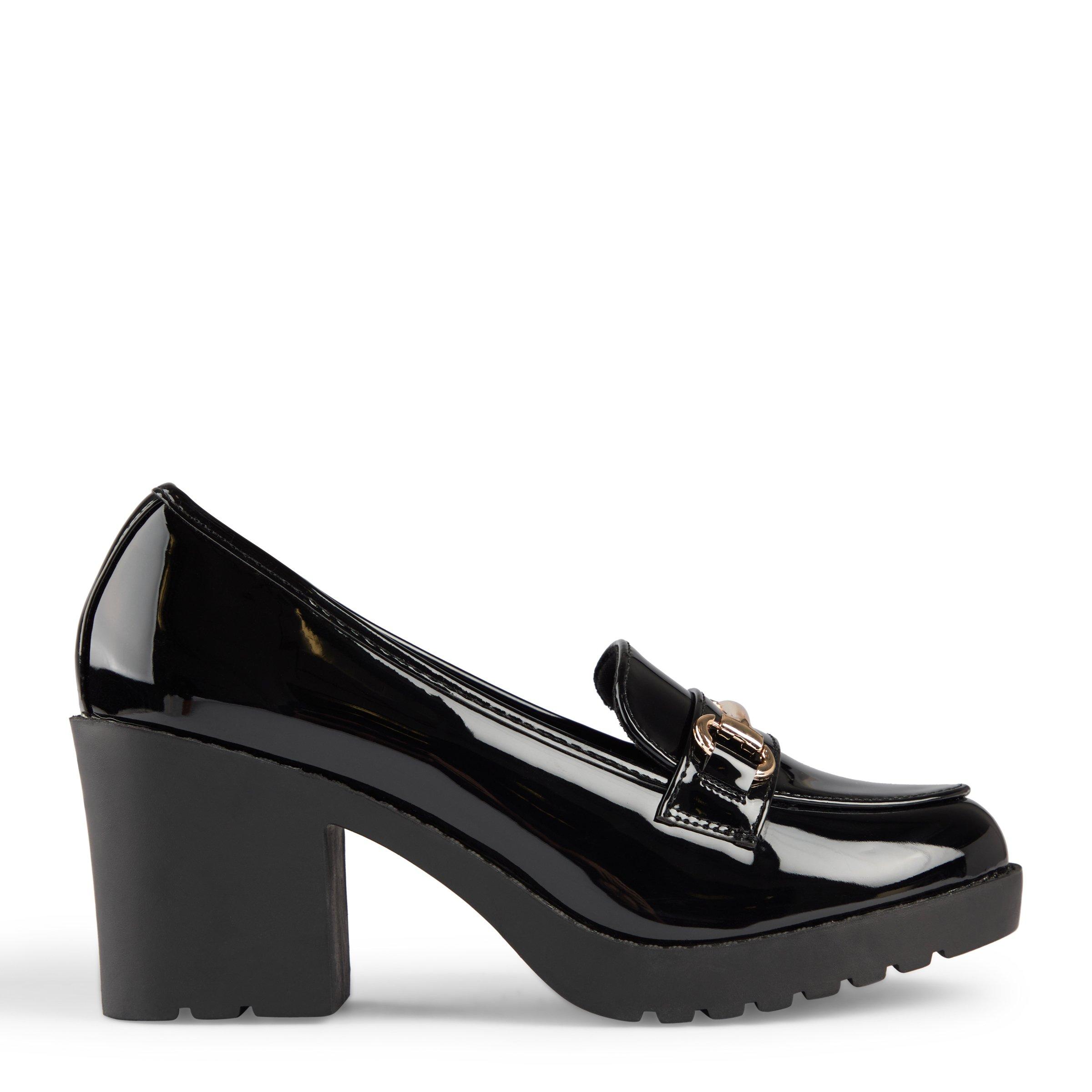 Black heeled best sale loafers womens