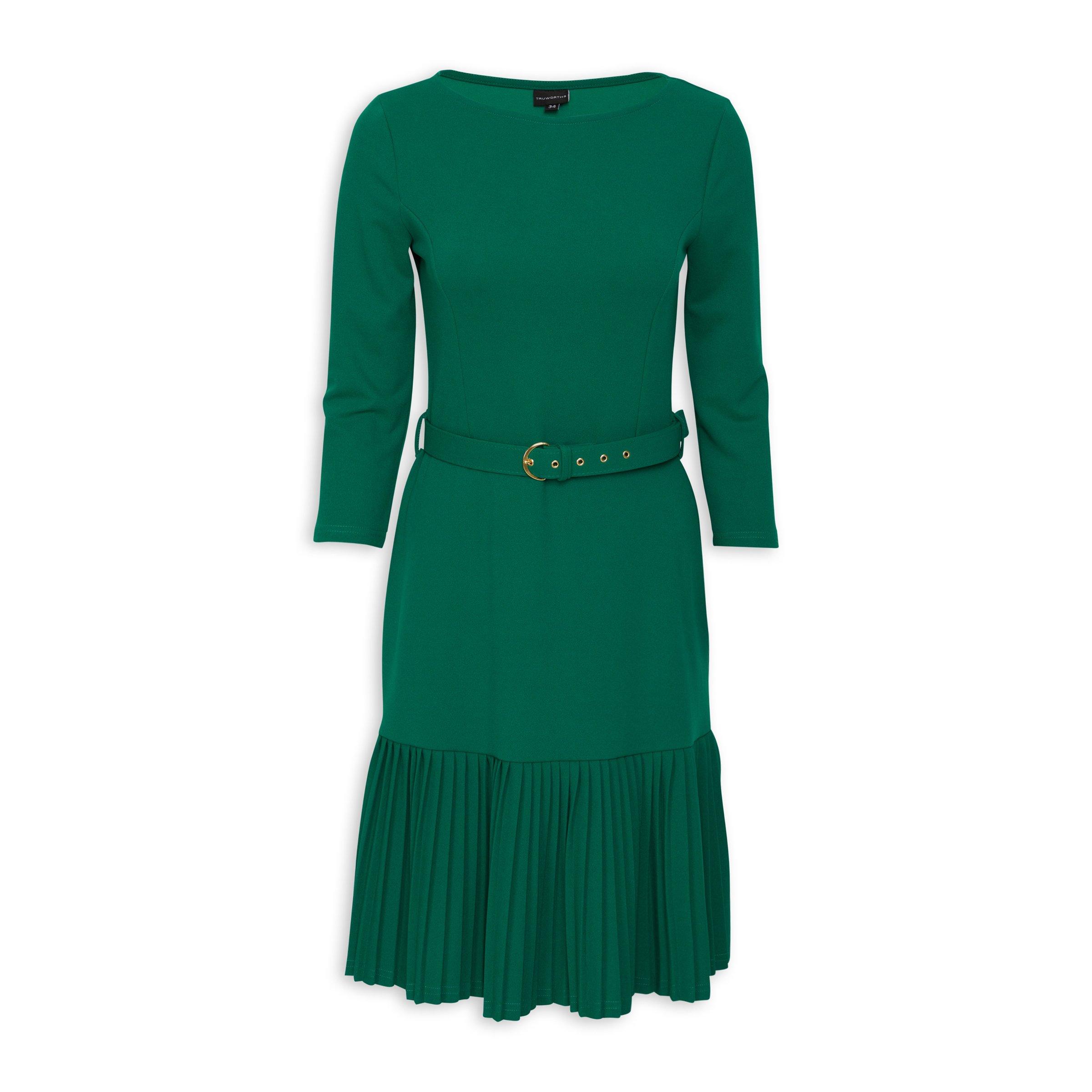 Emerald Green Pleated Baby Doll Dress (3121527) Truworths