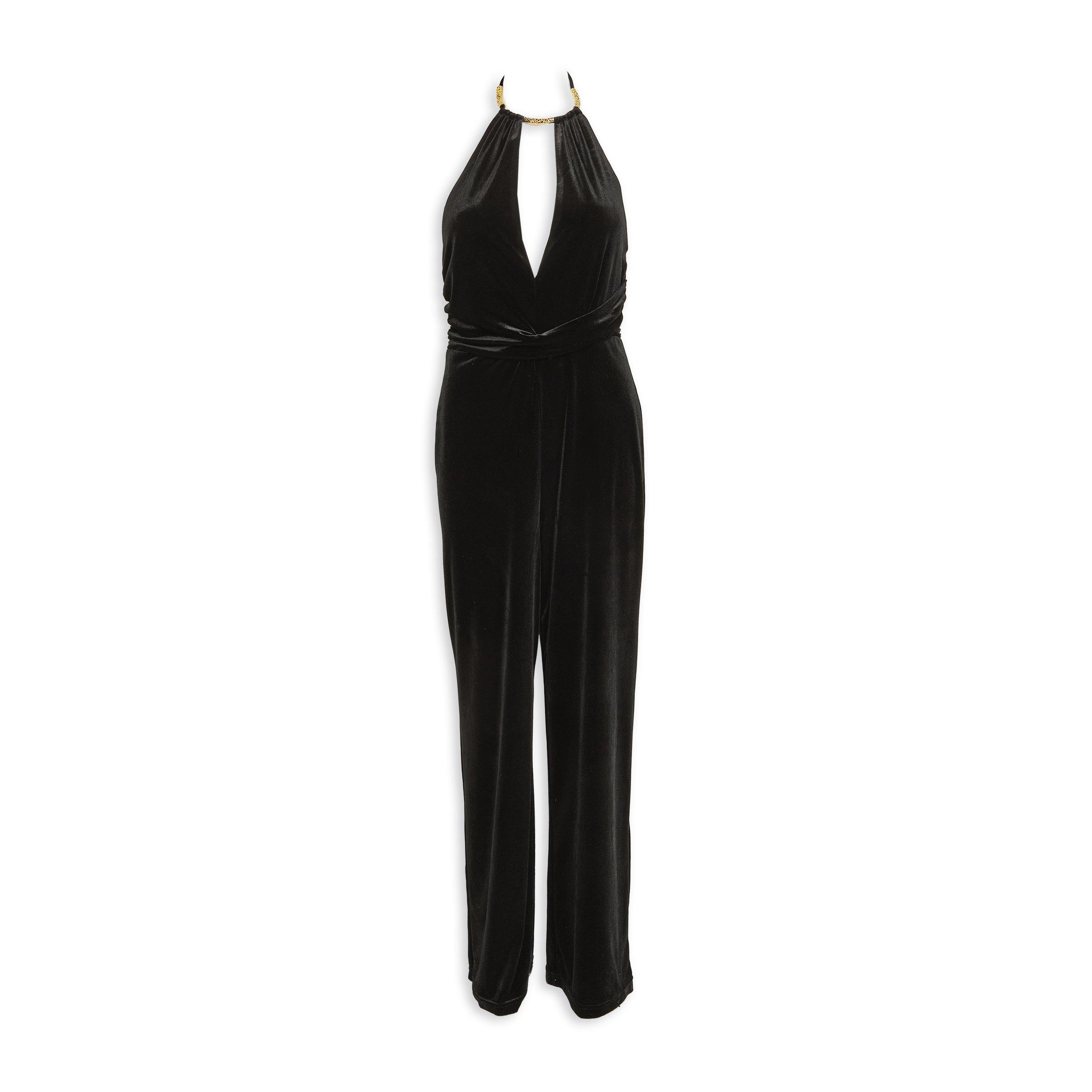 16212 Black Wrap Collar Jumpsuit