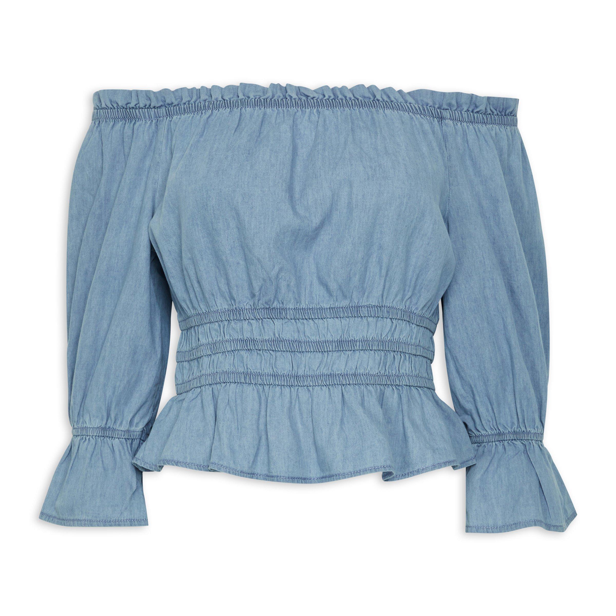 Blue Off The Shoulder Top (3127939) | Identity
