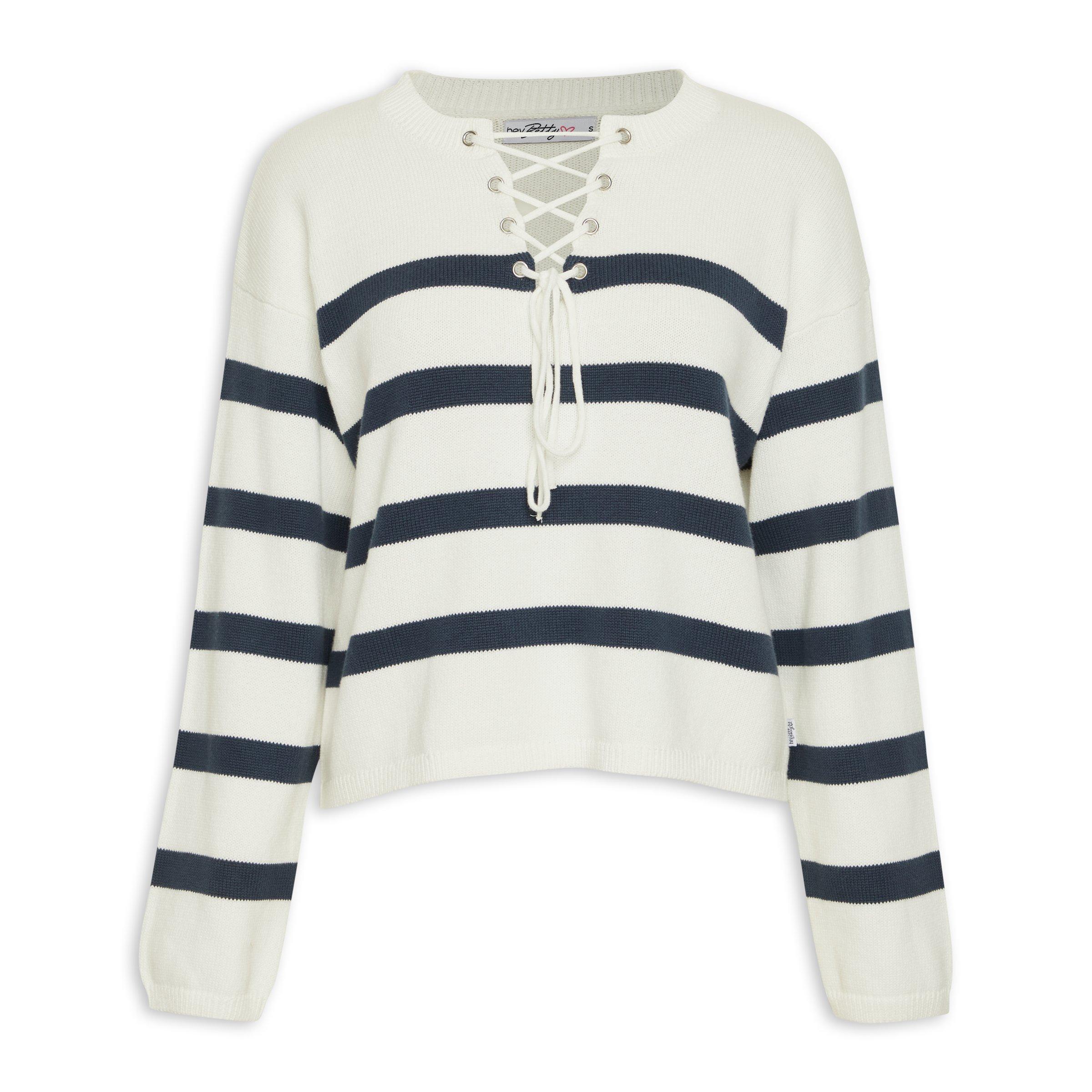 Ivory Navy Striped Jersey With Embroidery main image 1