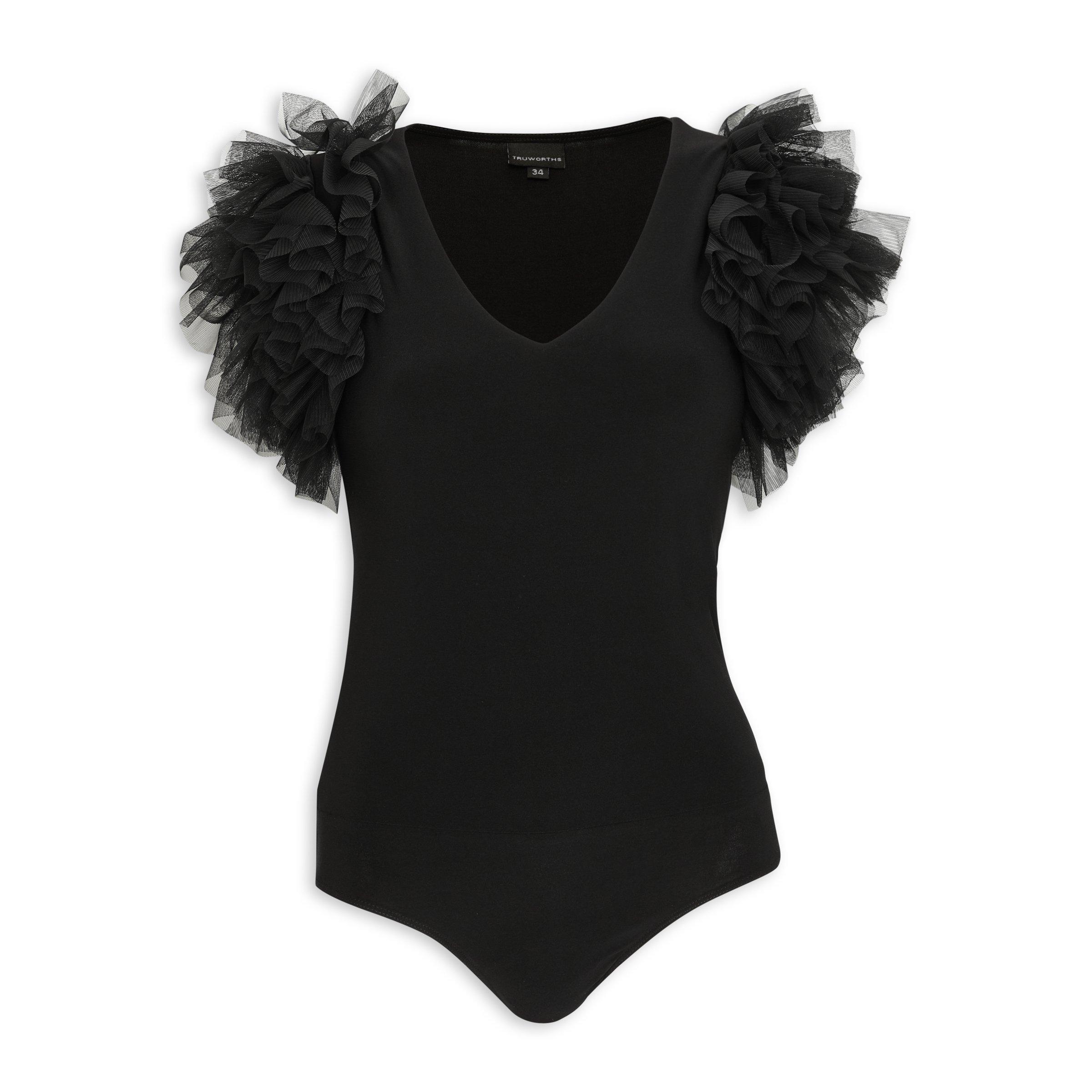 Black Ruffle Sleeve Bodysuit (3129676)