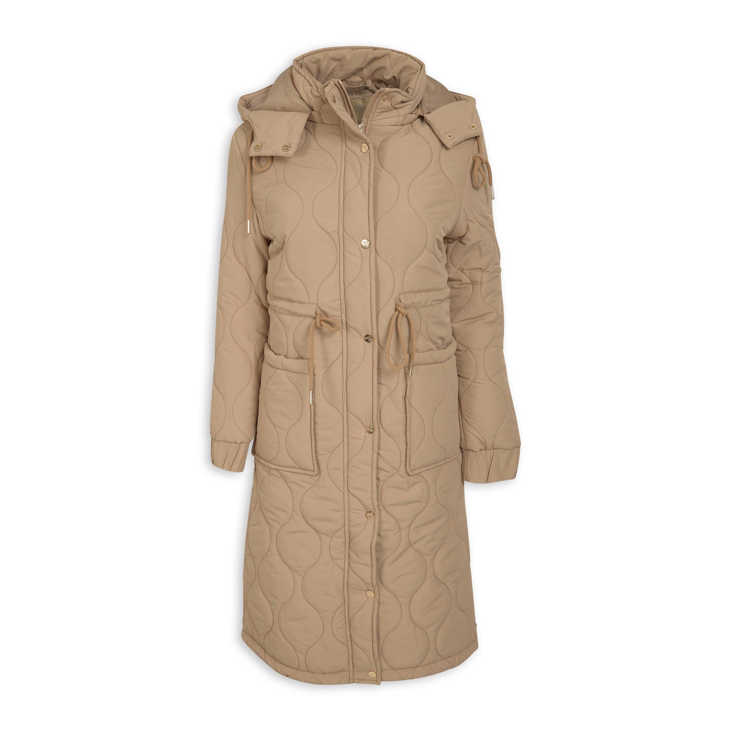 Beige puffer jacket long on sale