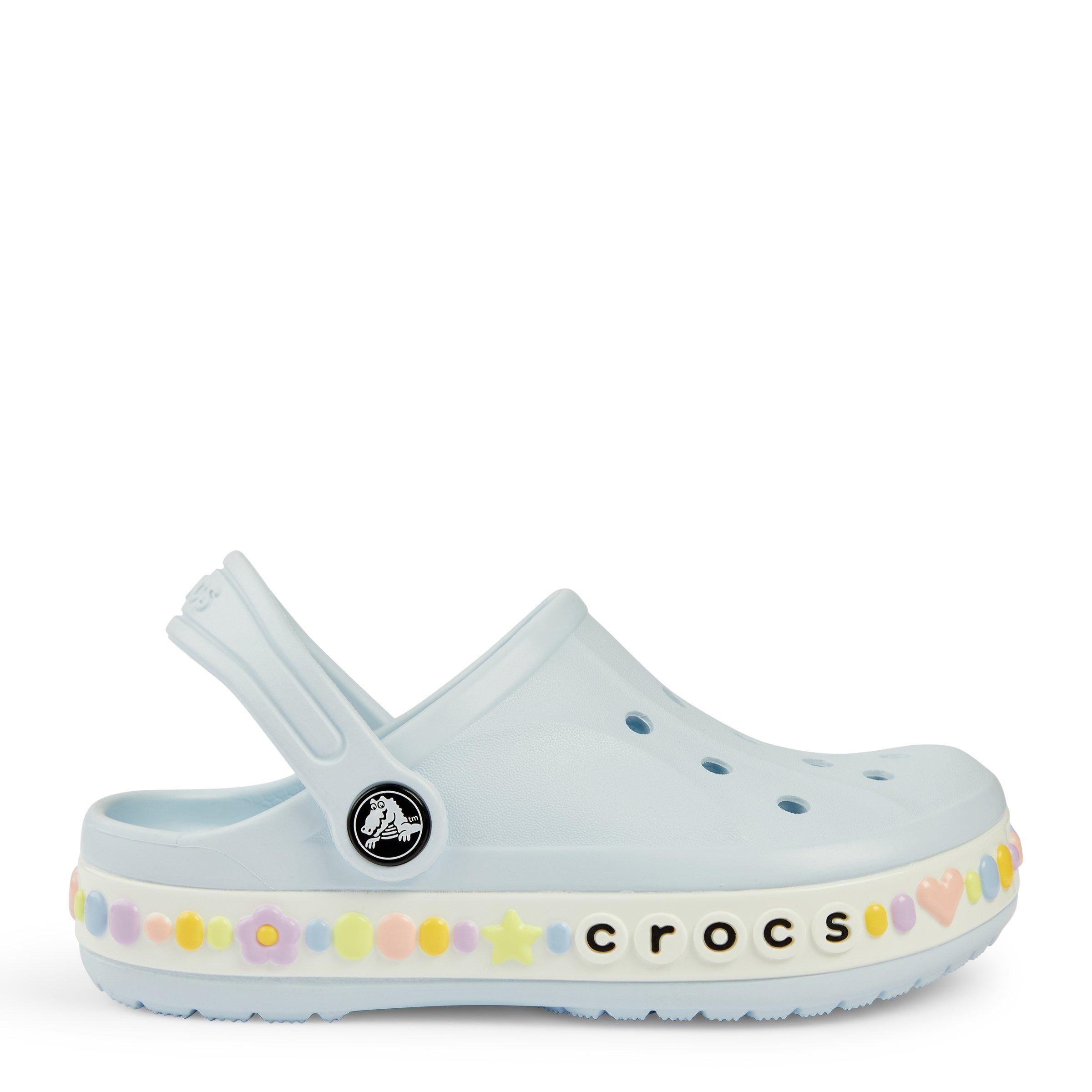 White crocs best sale with rainbow strap