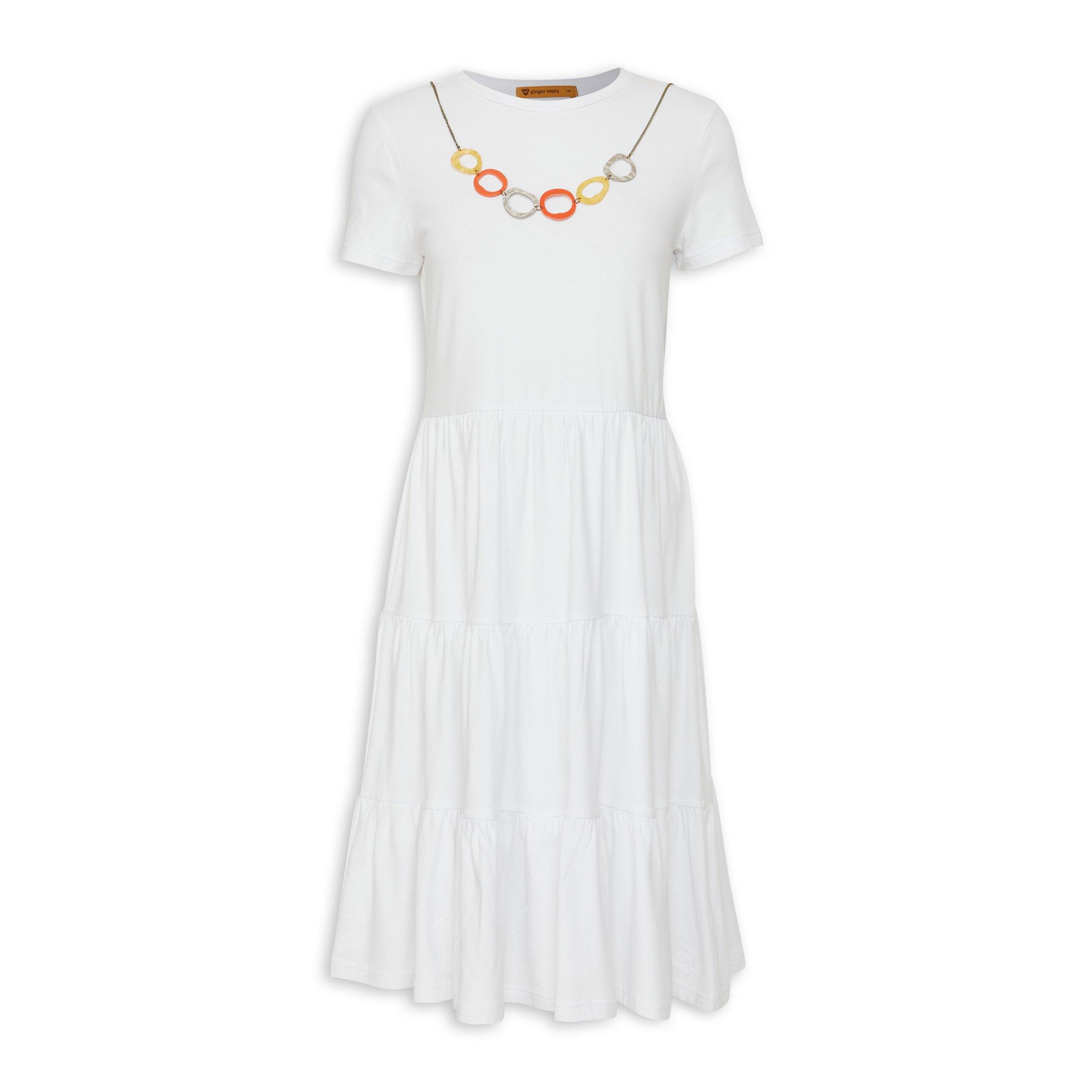 White Tiered Dress With Necklace (3136624) | Ginger Mary
