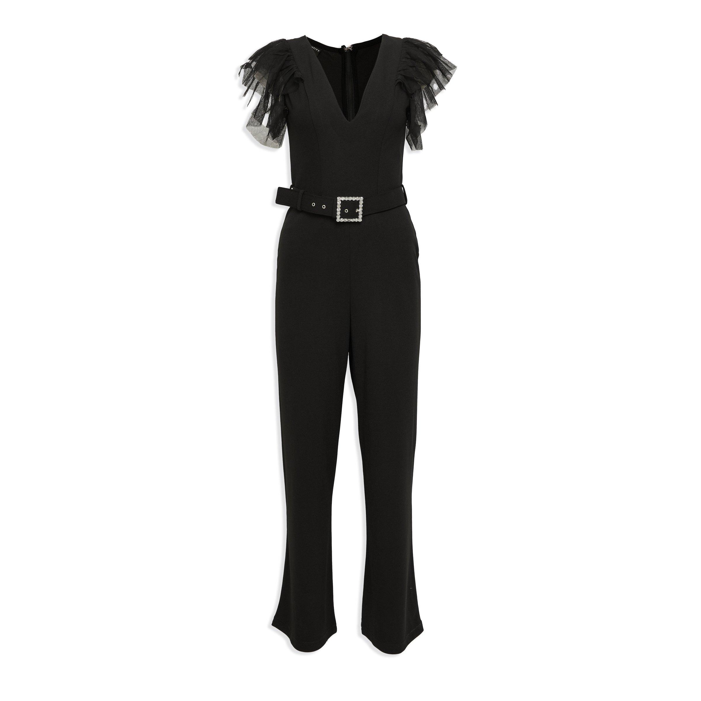 Black Tulle Plunge Jumpsuit (3138416) | Identity
