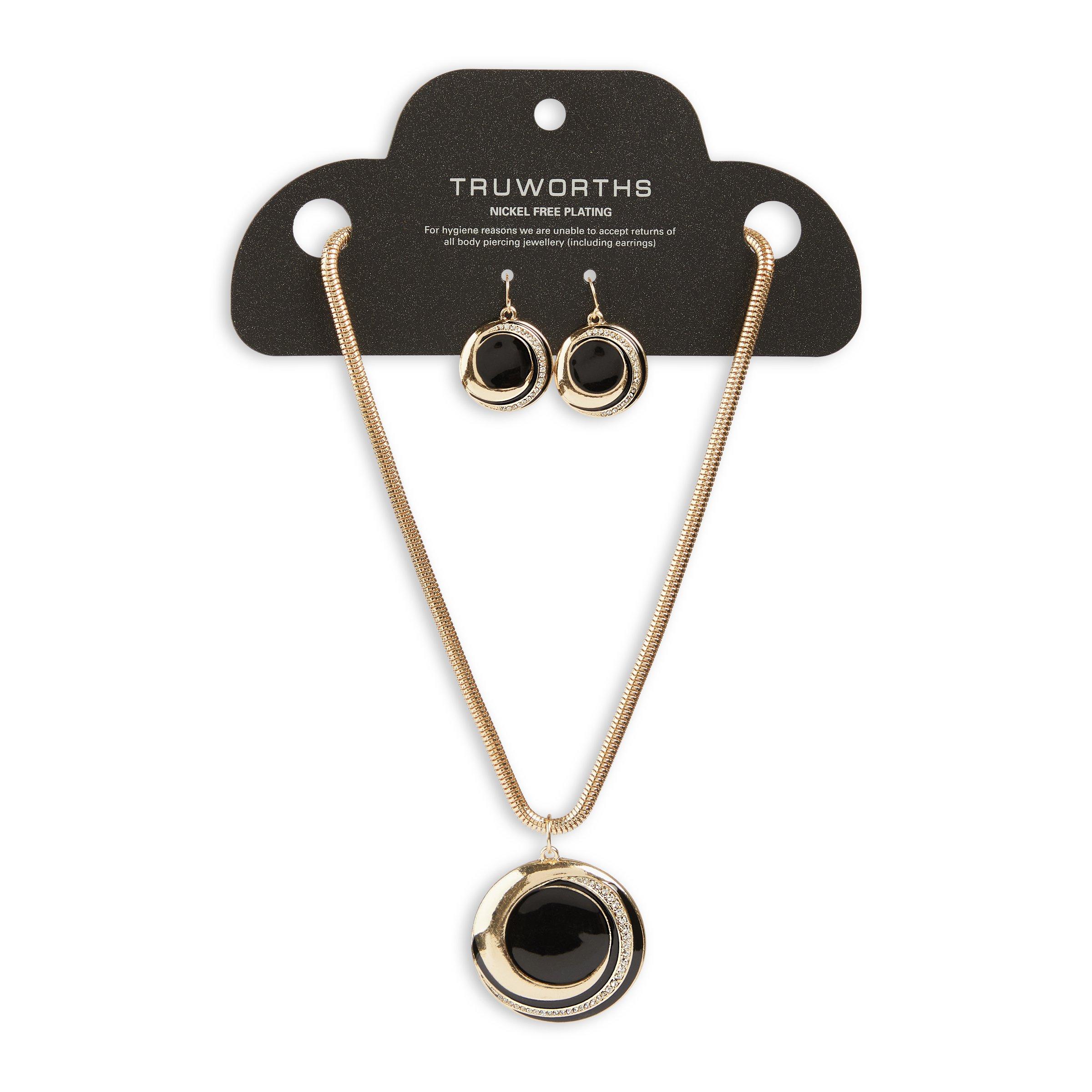 Black And Gold Necklace And Earrings Set Truworths