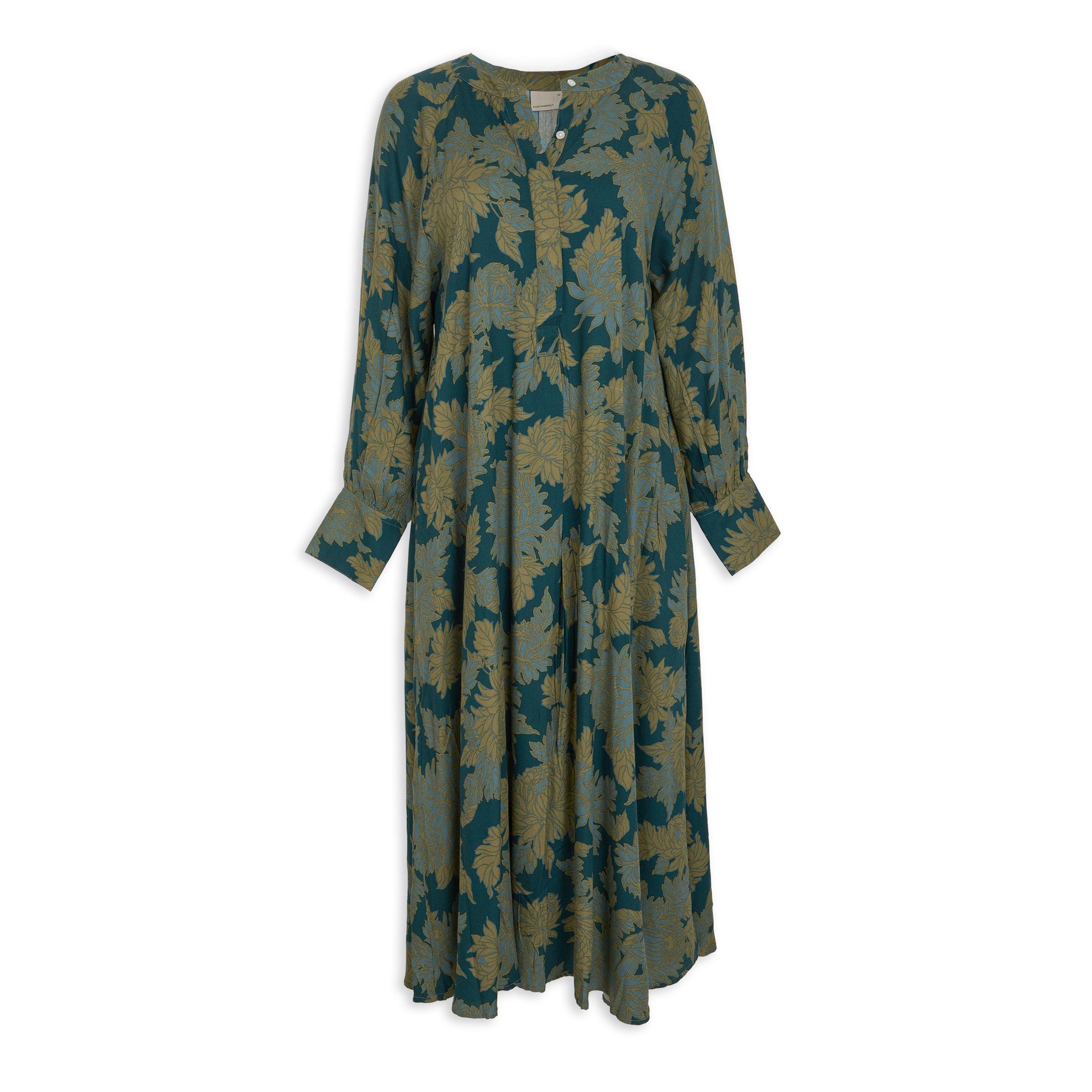 Women Green & Peach Floral Printed A-Line Dress main image 1