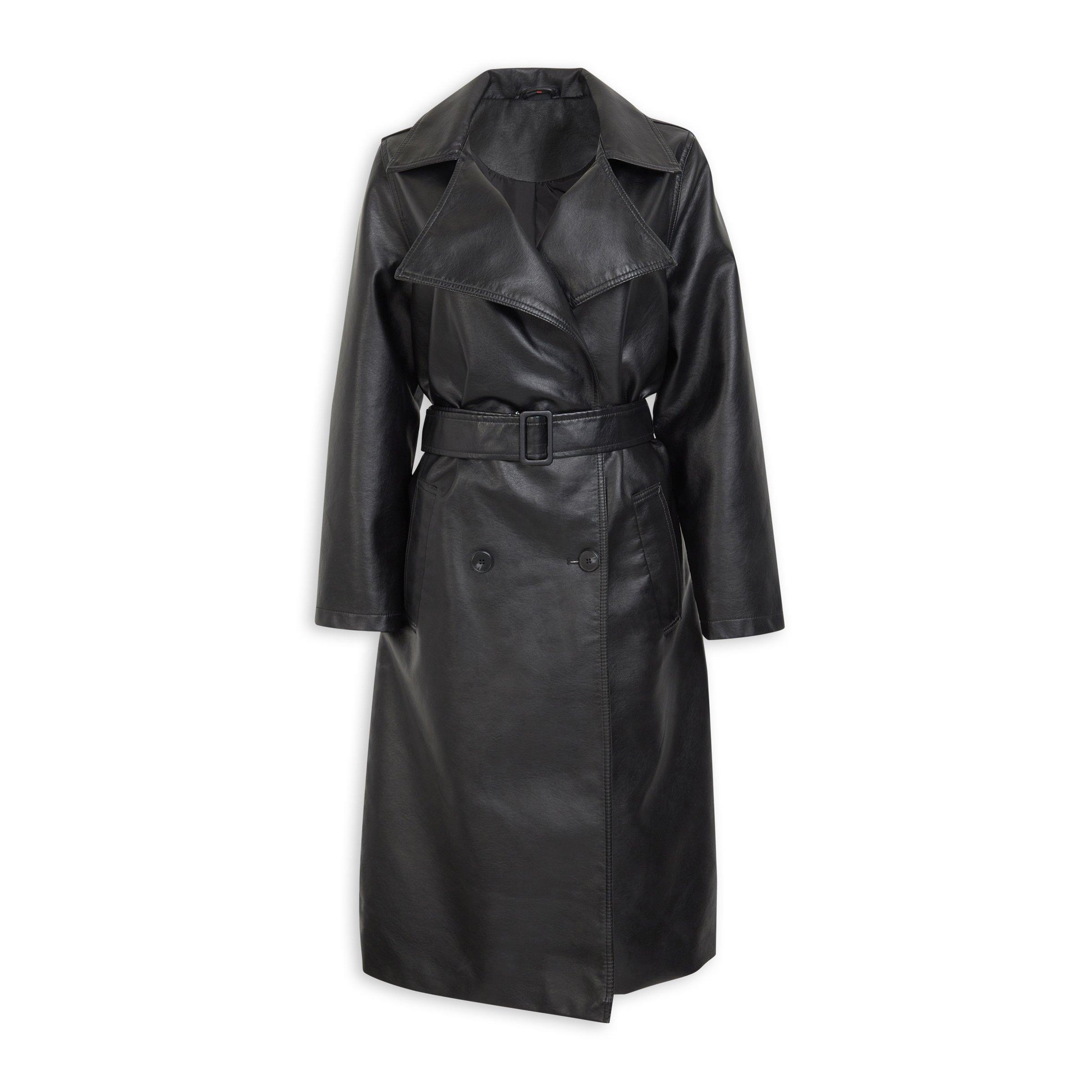 Black Asymmetric Shawl Collar Trench Coat 19146