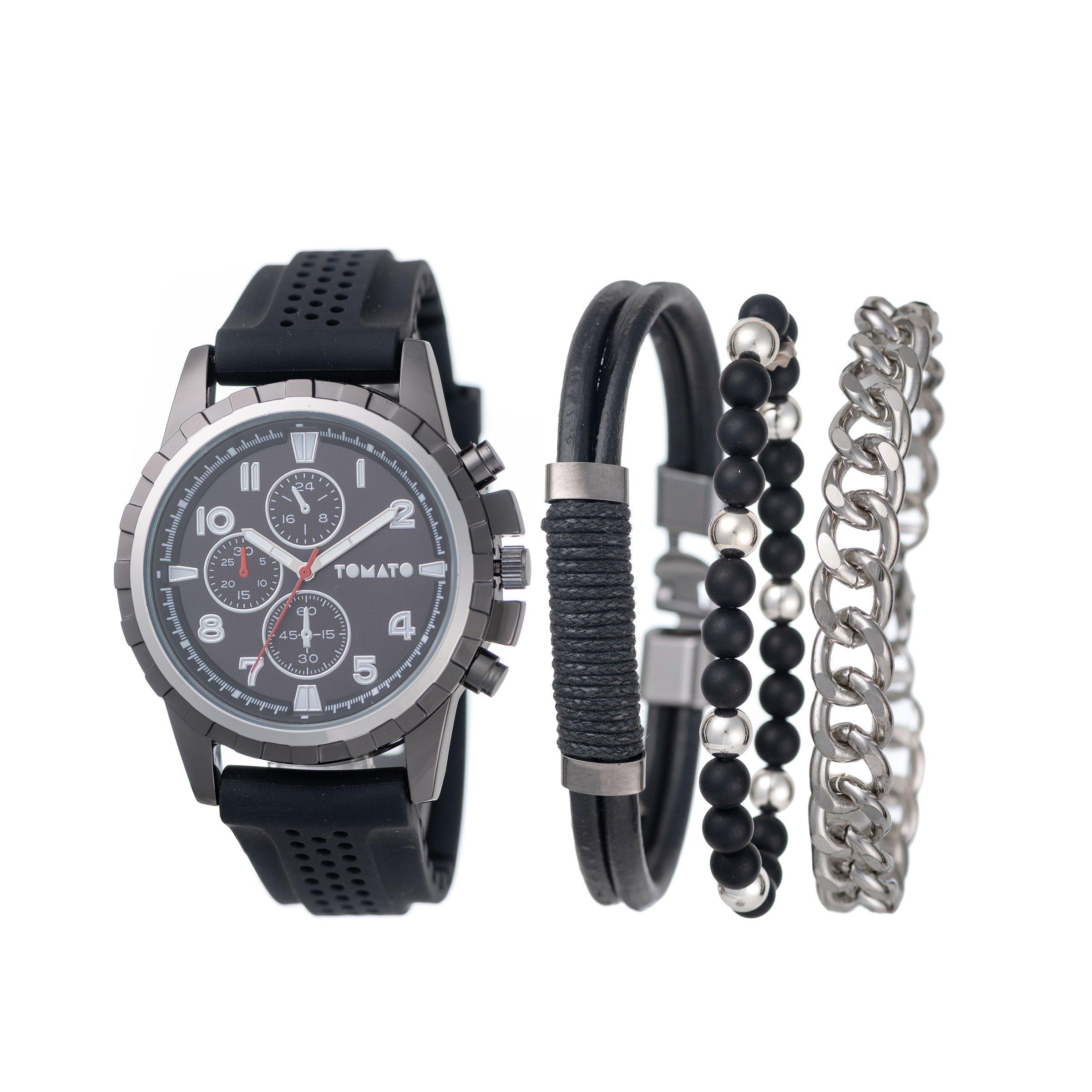 Black Chrono Bracelets Watch Set (3142589) Tomato