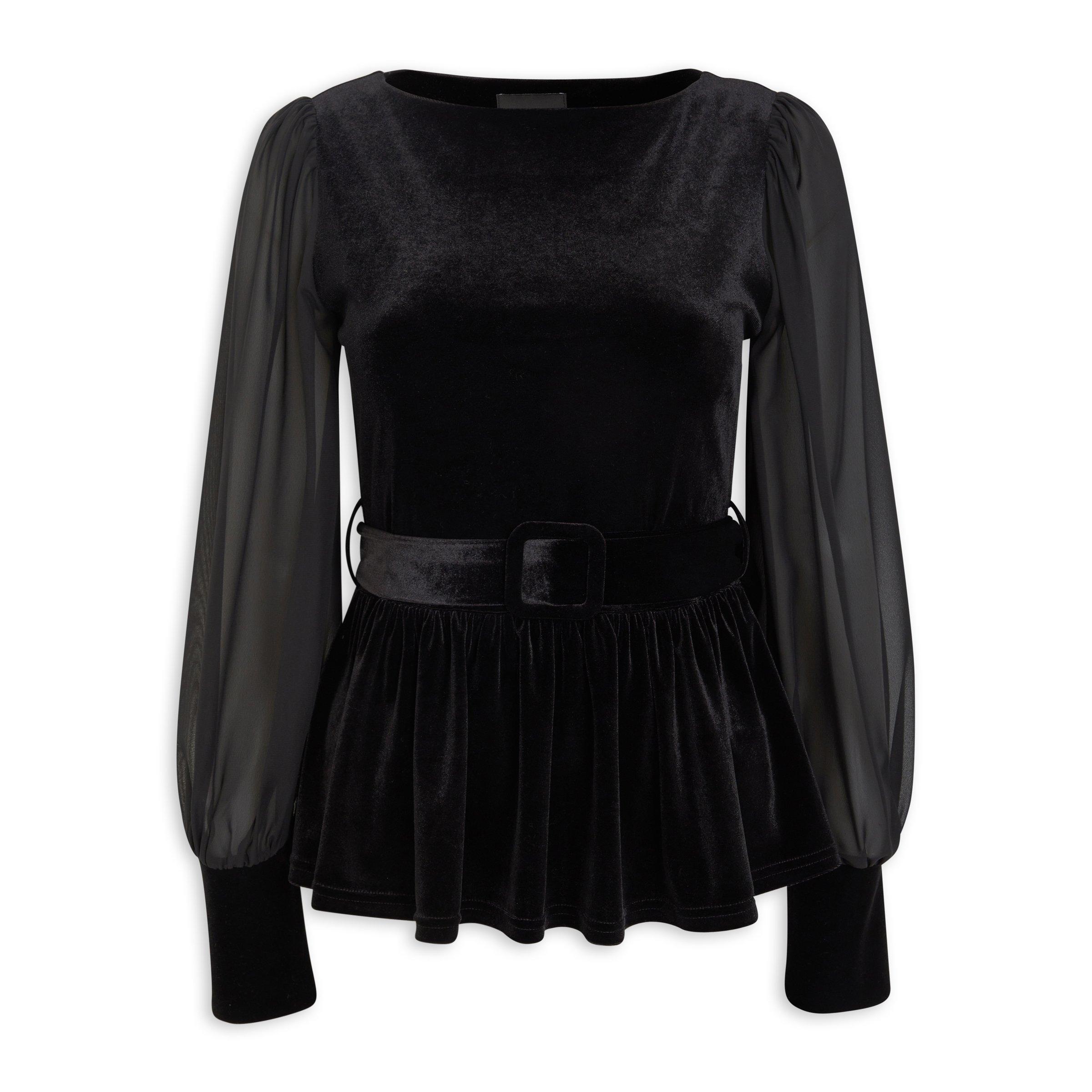 Black Velour Peplum Top 3147922 Truworths