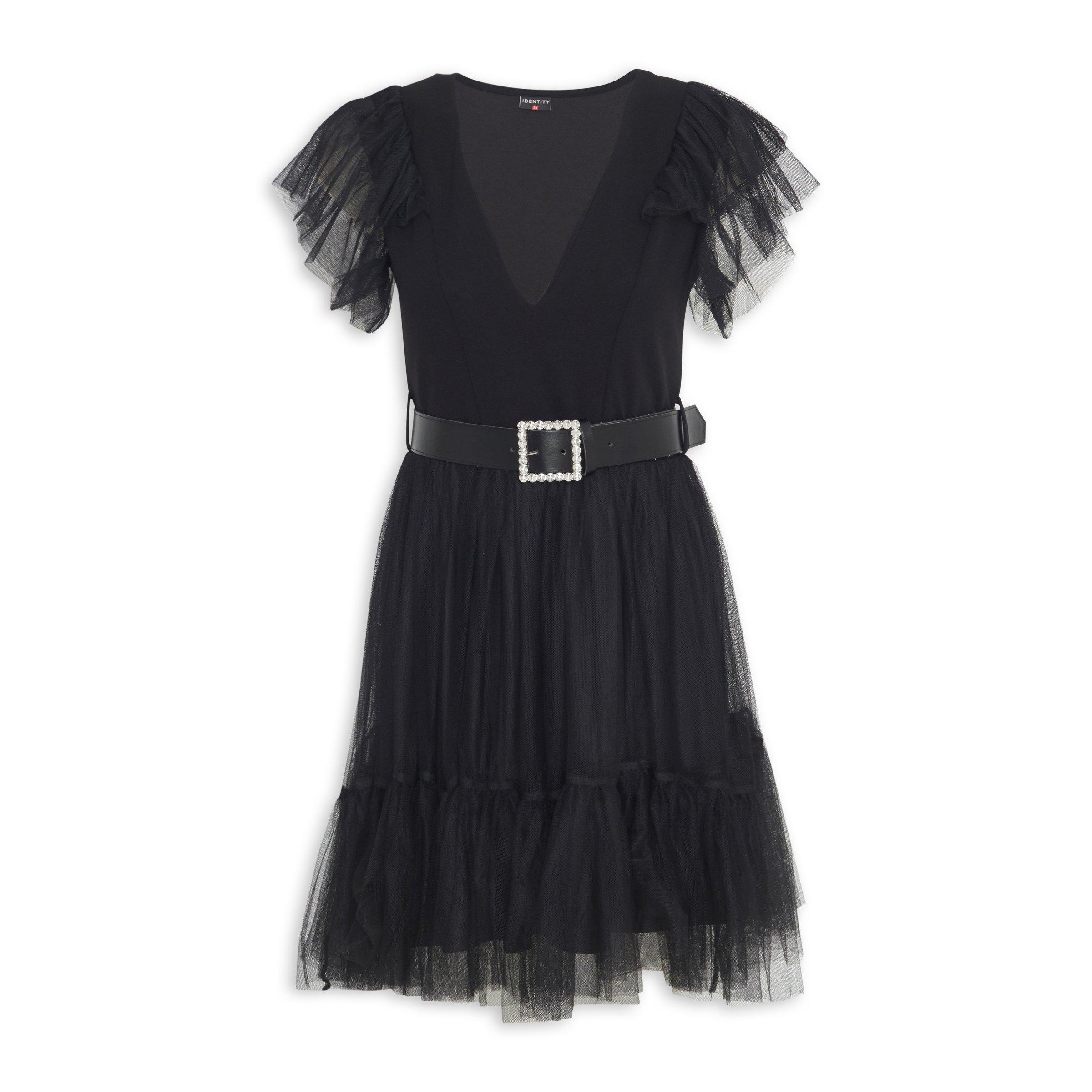 14356 Black Patterned Tulle Dress