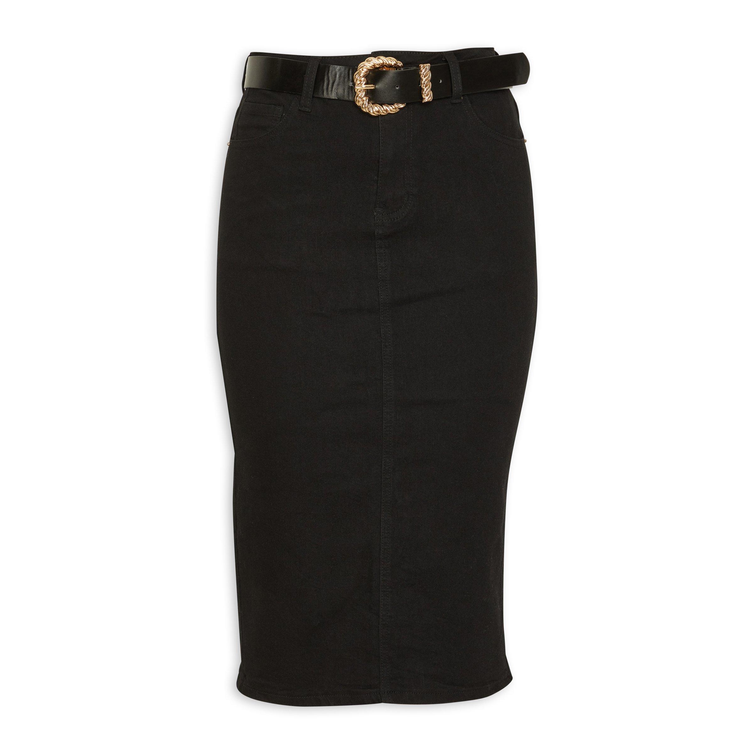 1223 Black Elastic Waistband Pencil Skirt
