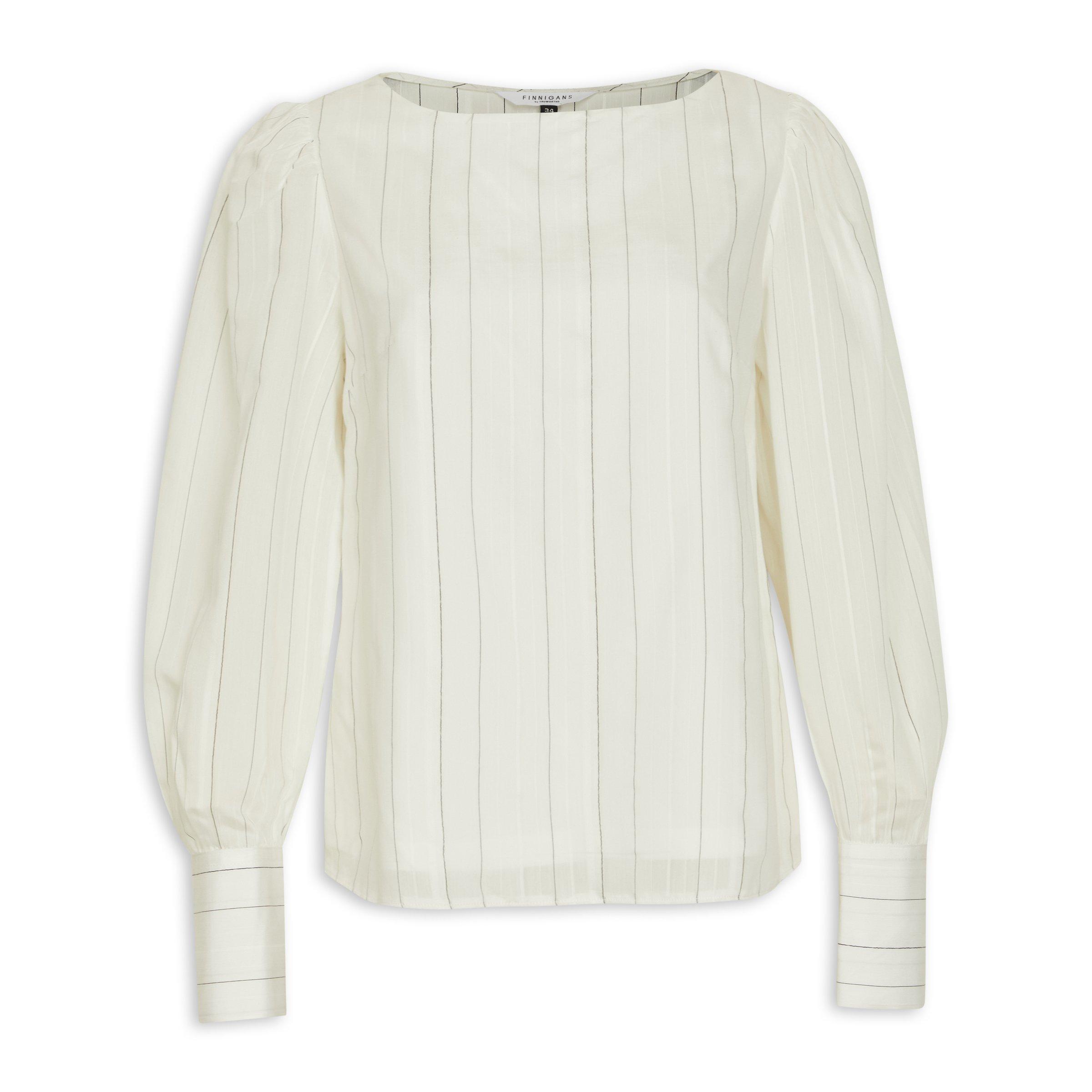 3020089 White Striped Off-Shoulder Blouse