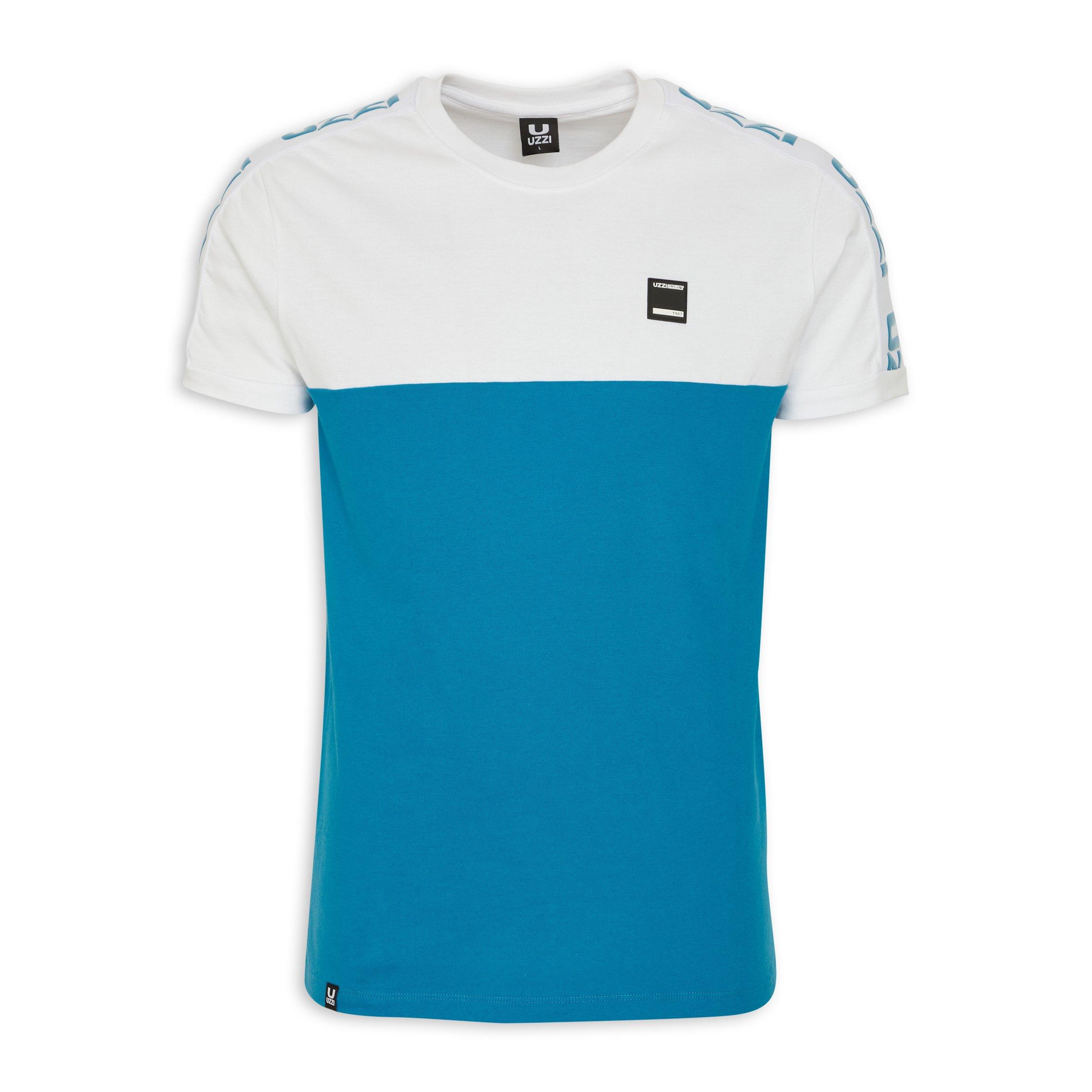 White and Turquoise Crew Neck T-shirt (3152143) | UZZI