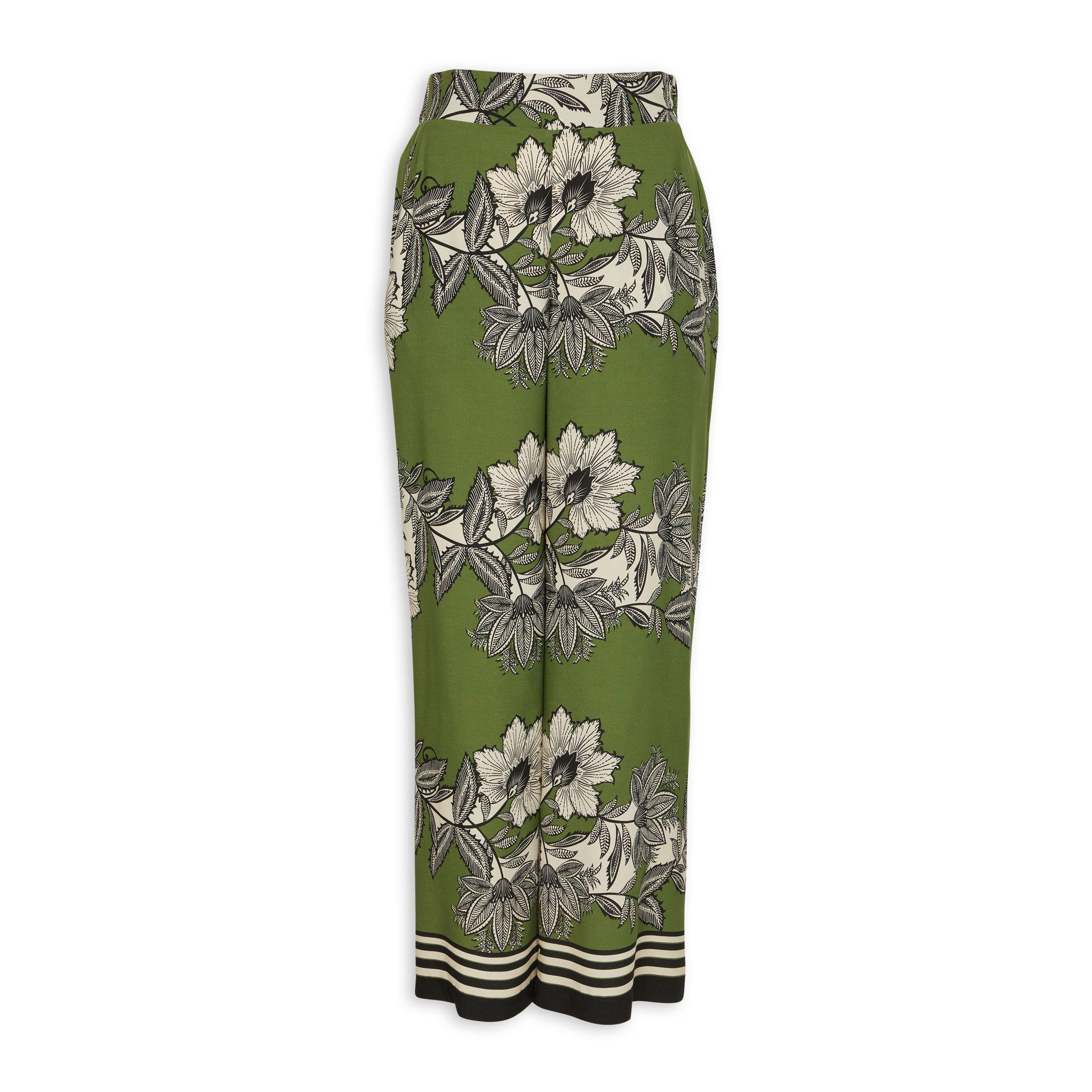 Green Floral Print Wide Leg Pants (3153121) | Truworths