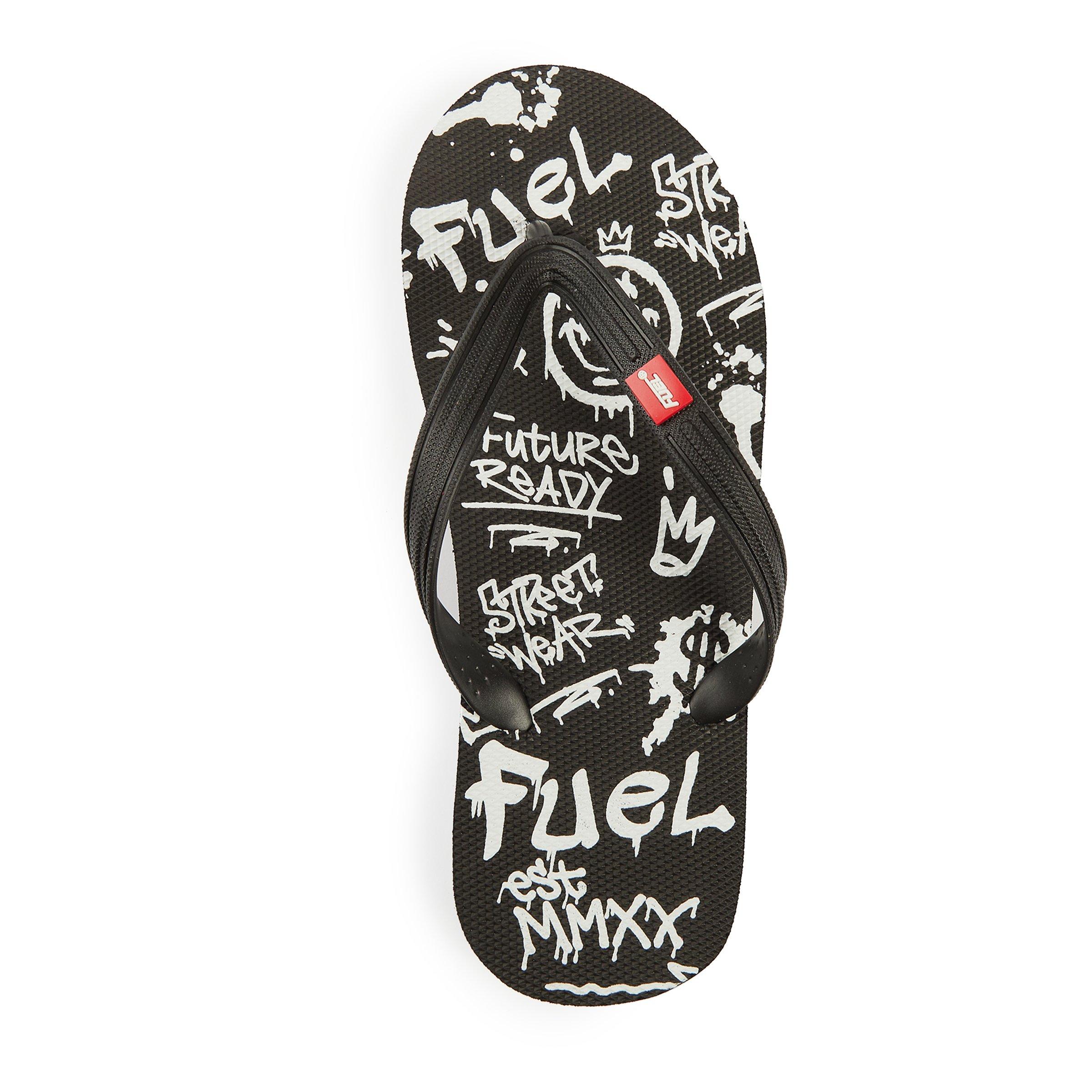 Black Graffiti Print Flip Flops (3153216) | Fuel