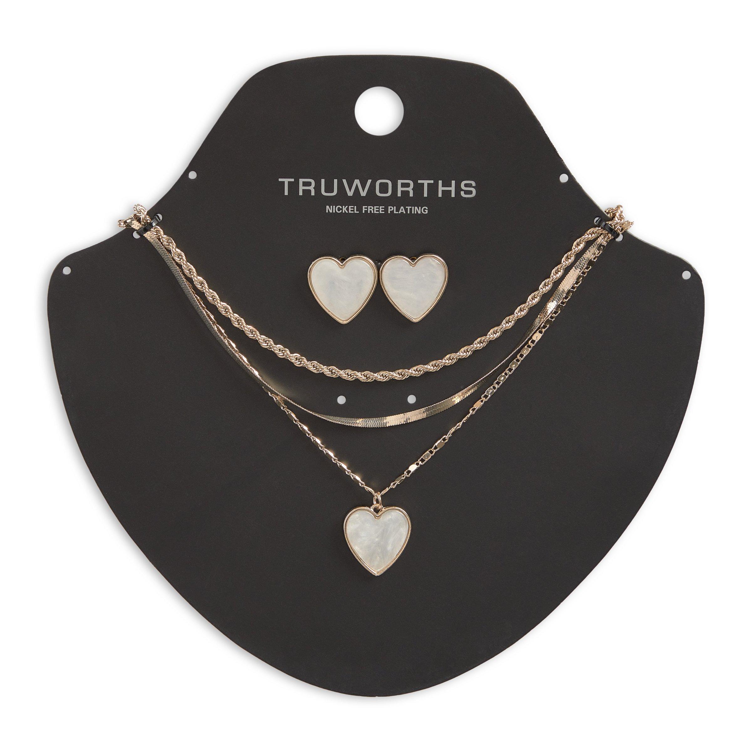 Gold Heart Necklace And Earrings Set 3153461 Truworths