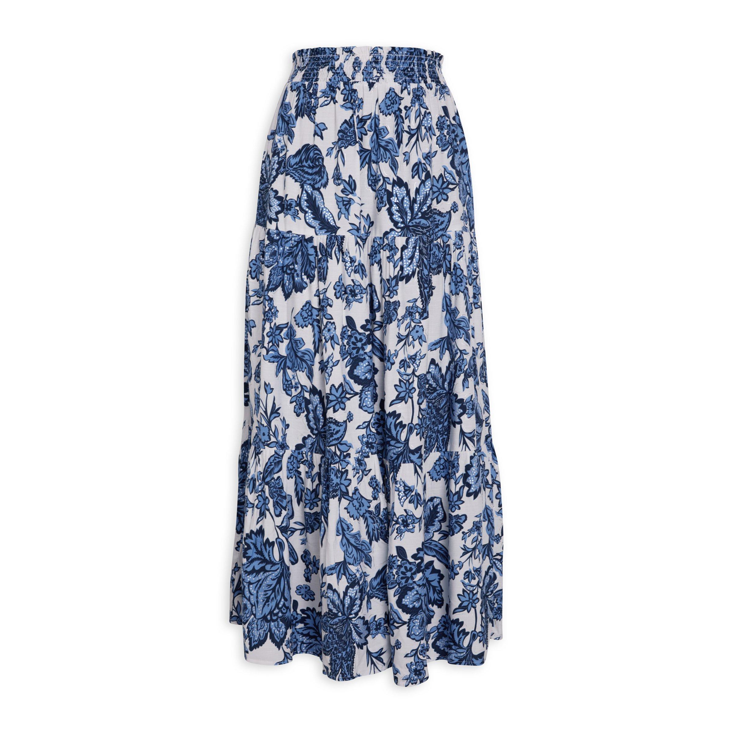 White and Navy Floral Print Skirt (3154998) | Identity