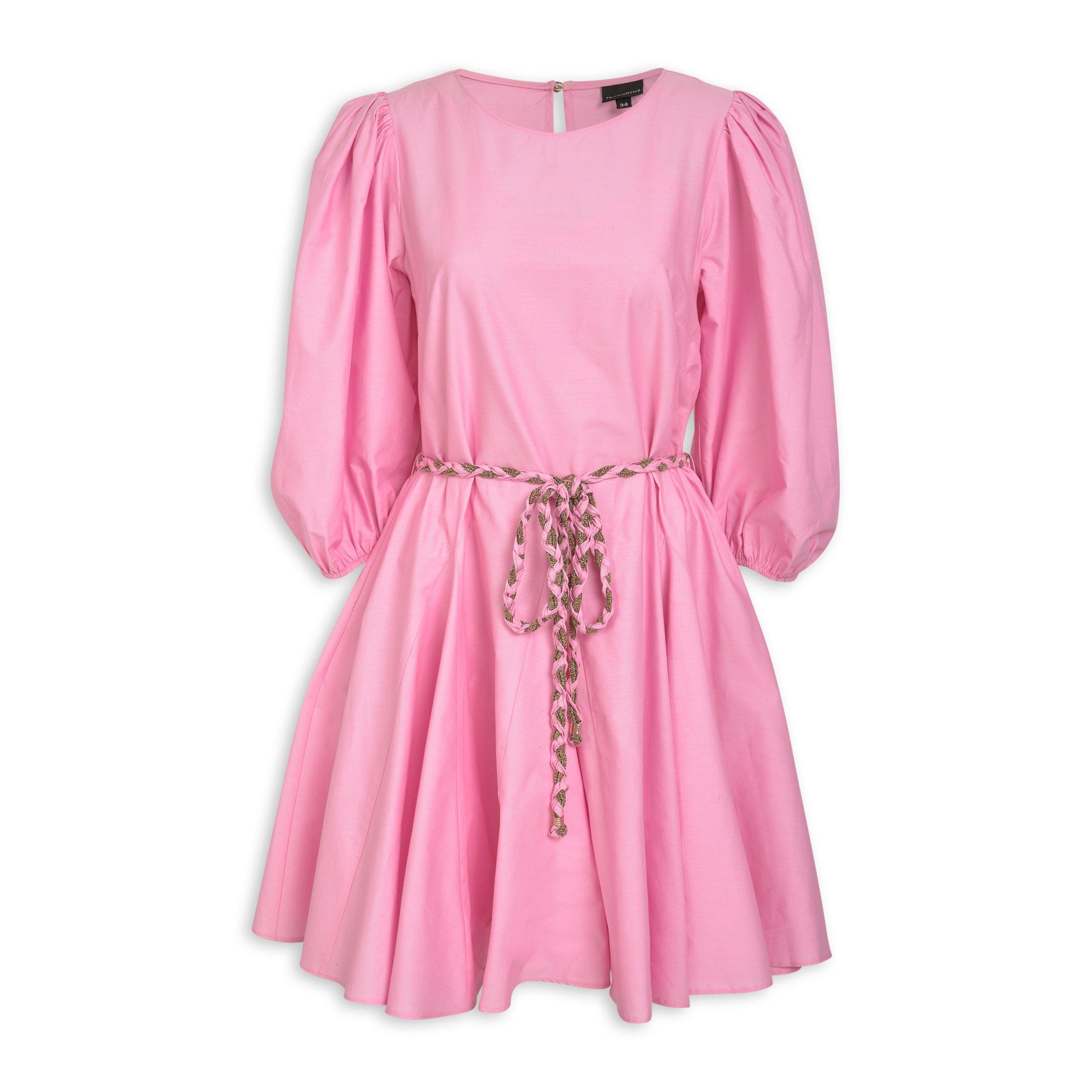7200124 Pink Sleeve Cutout Flare Dress