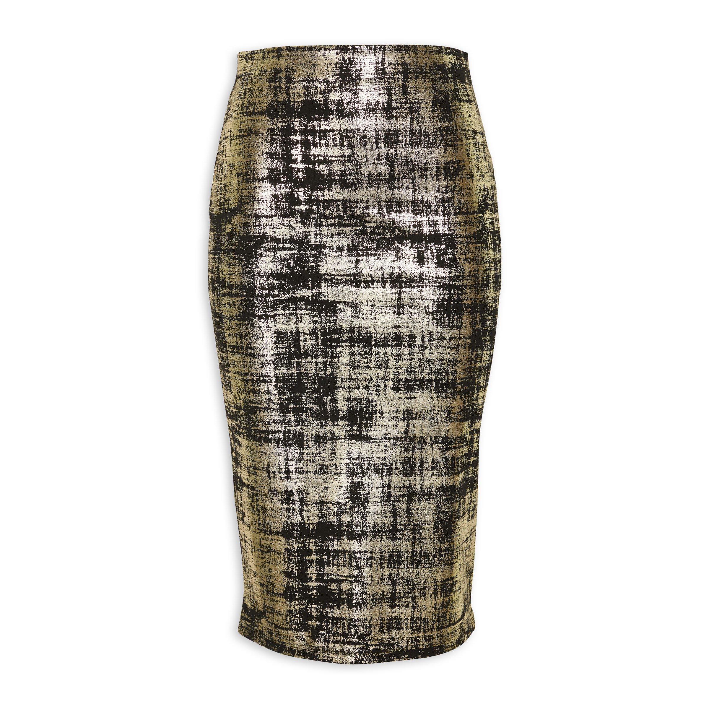 Black & Gold Print Bodycon Skirt - M main image 0