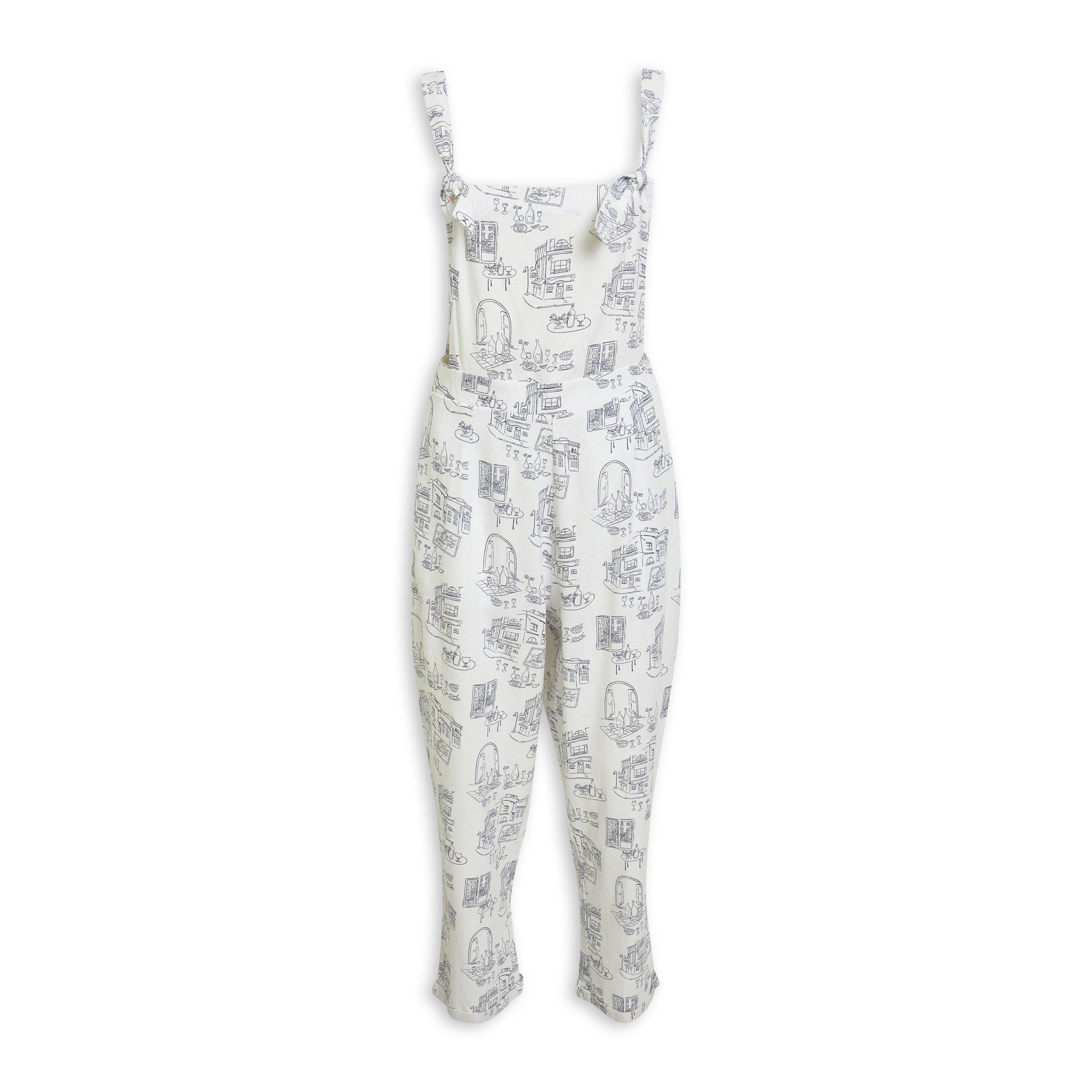 White Printed Dungarees (3159112) | Identity