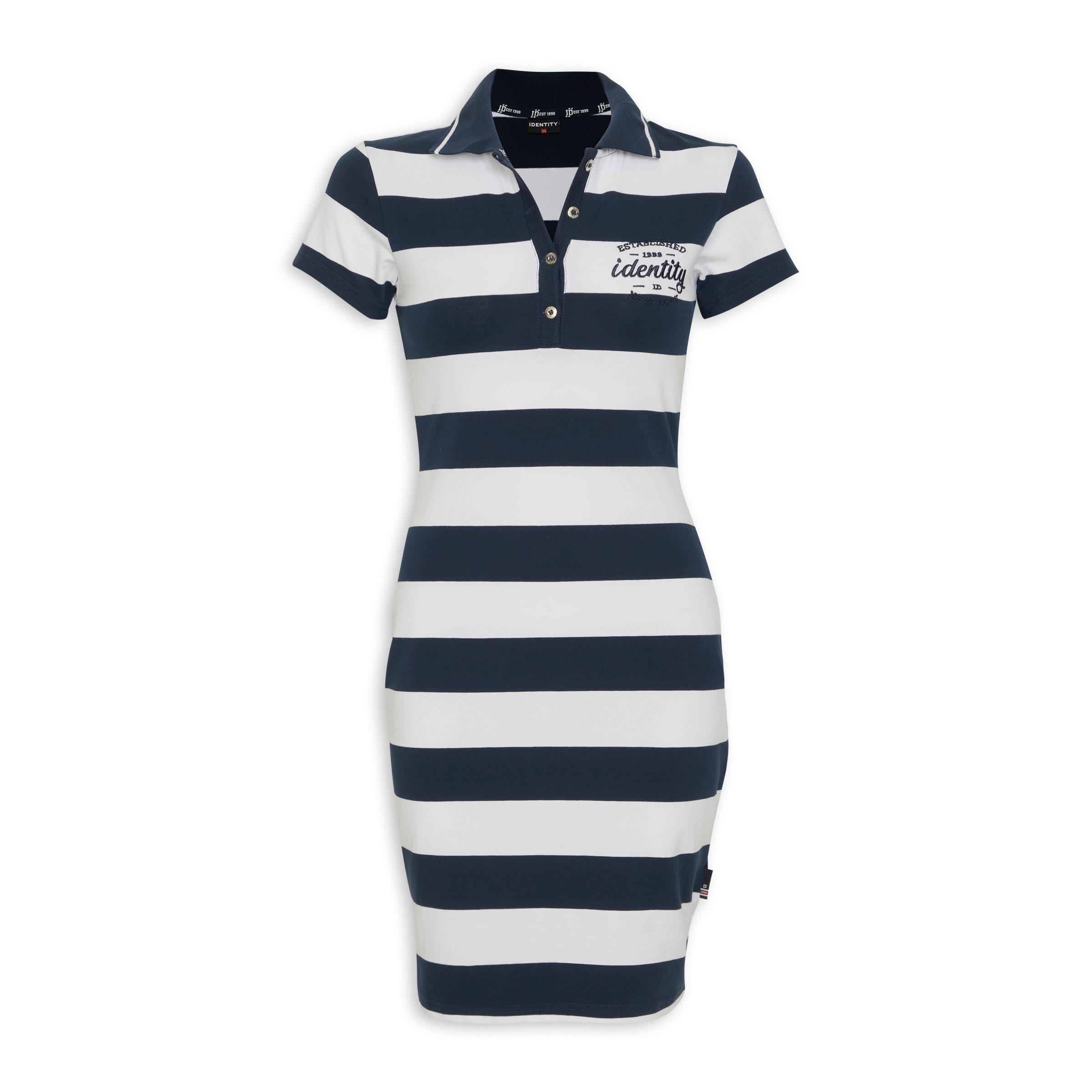 Striped Shirt Dress - Navy/White