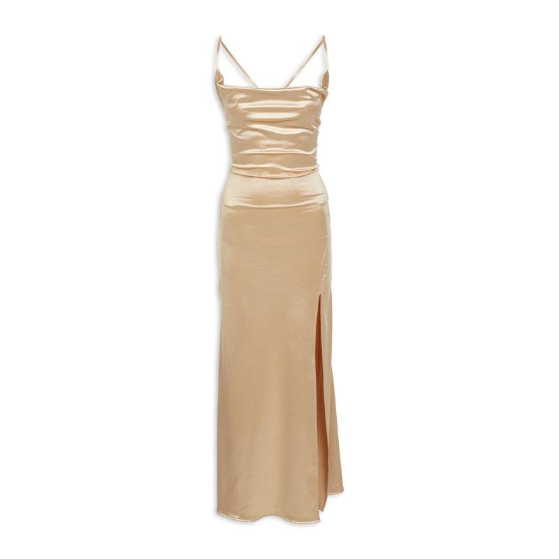 Champagne satin maxi shops dress