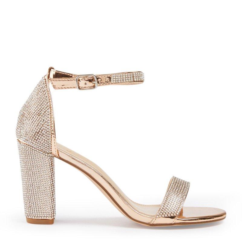rose gold diamante block heels