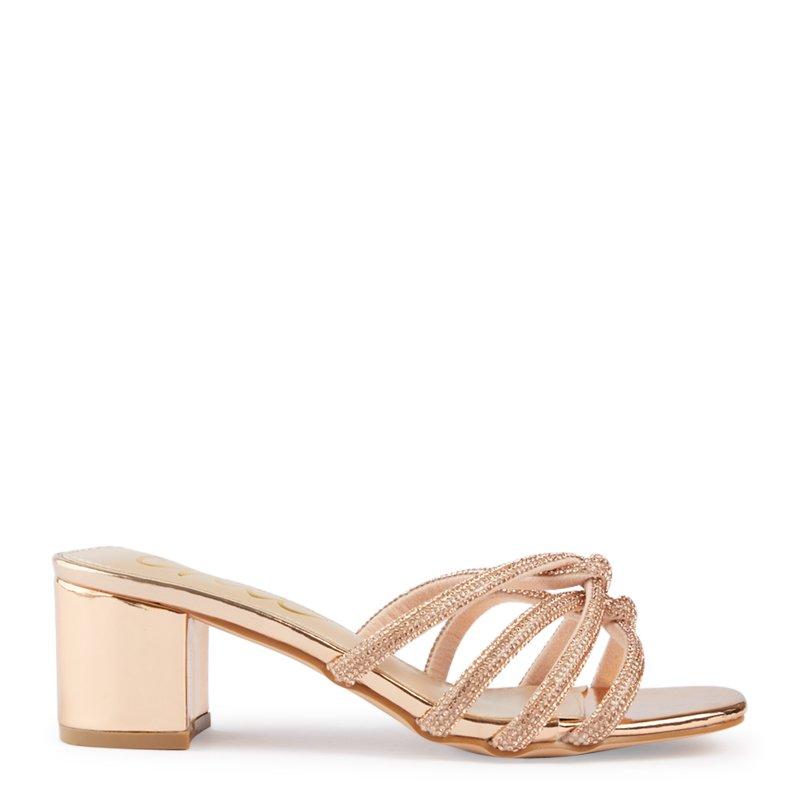 Rose Gold Shiny Low Block Heel Strappy Upper Sanda (3172822) Chic